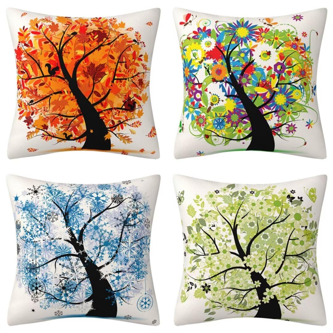 Housses de coussins en lin arbre des quatre saisons pour décorer le salon et le jardin