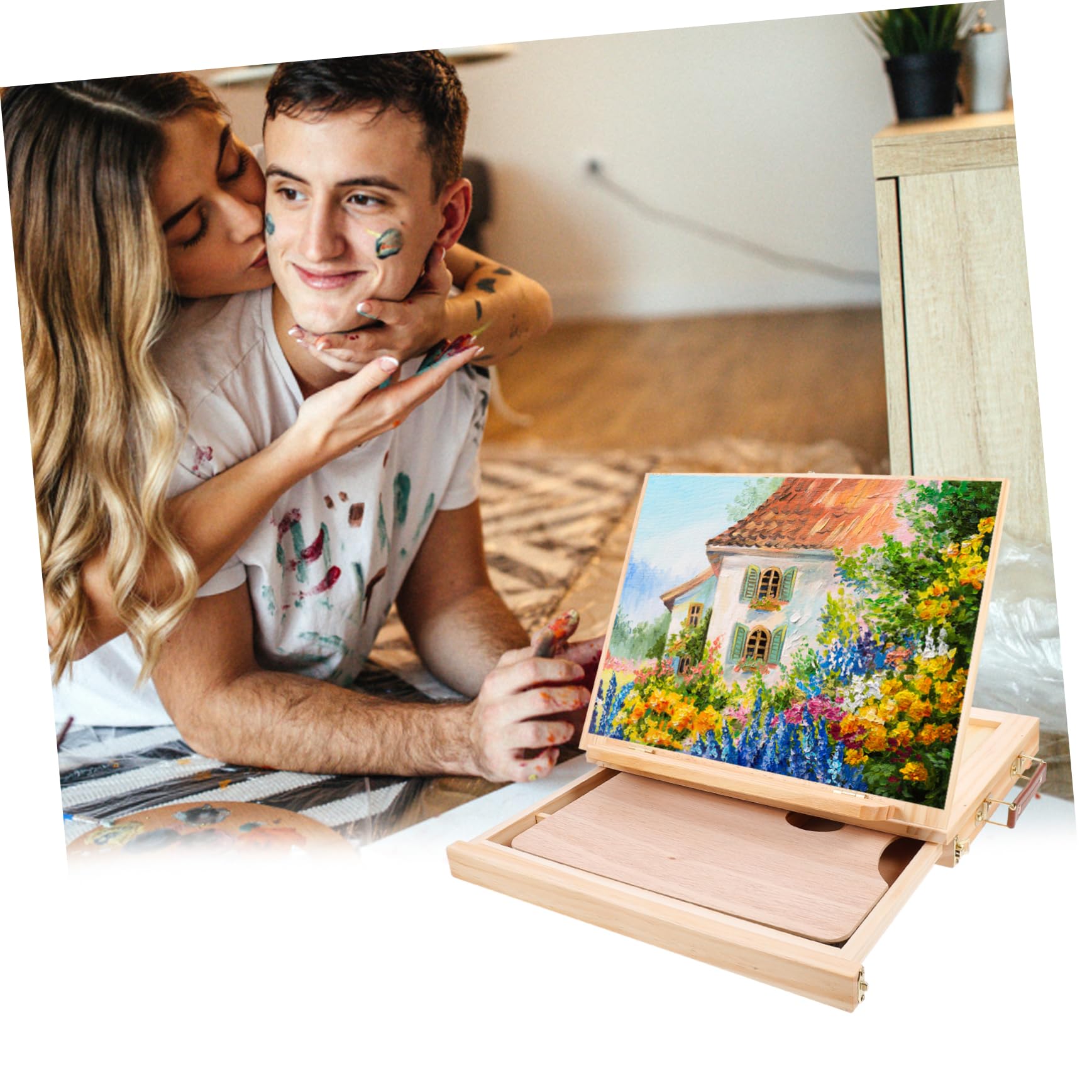 Madera Caballete de Escritorio, Plegable y Portátil, con Cajón