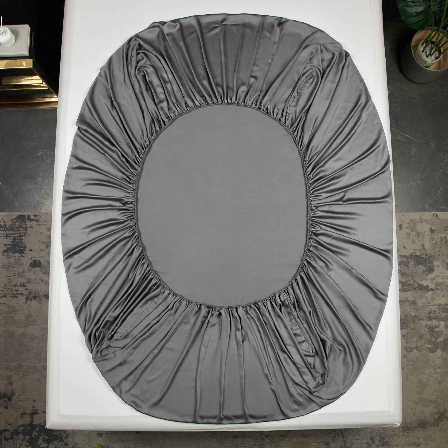 Sábana bajera ajustable de bambú 160x200 cm, color gris oscuro, 100% bambú, sábana bajera fresca y transpirable, 160 x 200 para colchones altos hasta 25-30 cm