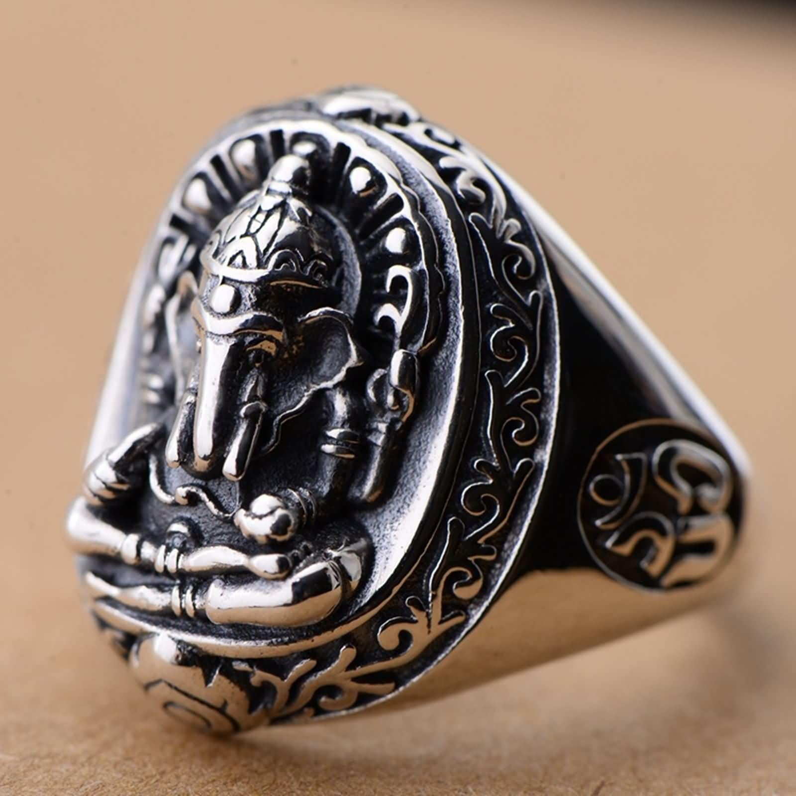 Anello con Incisione Anello Uomo Fidanzamento,Anelli Argento Uomo 925 Buddista Vintage Anello Fidanzamento Argento