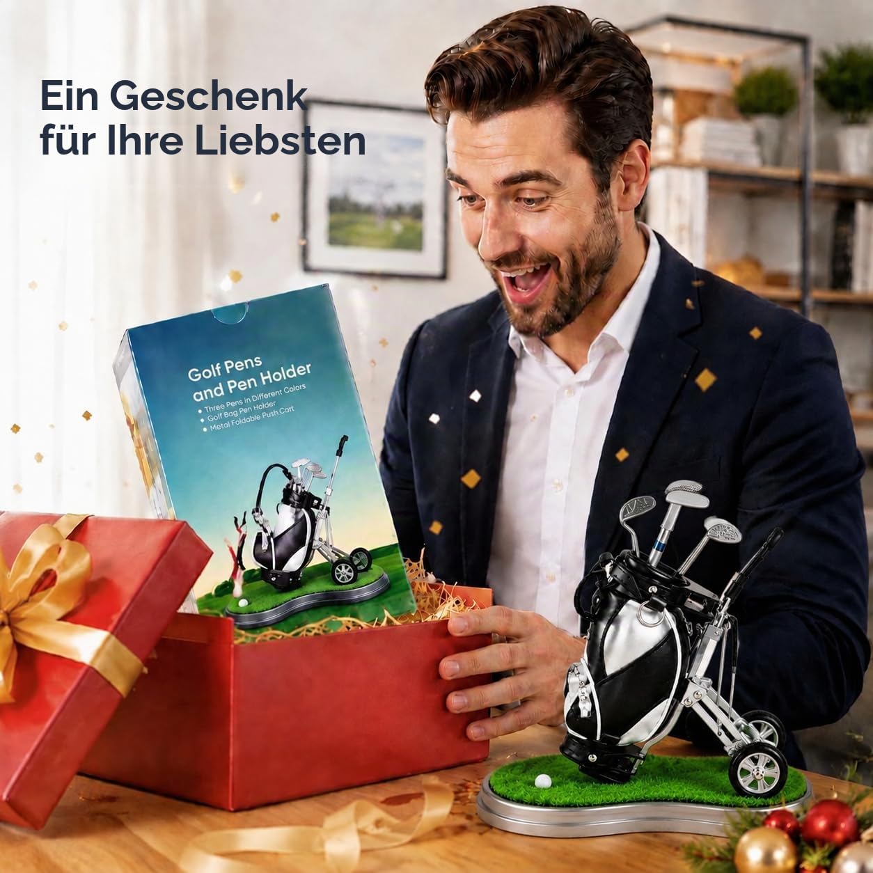 10L0L Golf-Stifthalter mit 3 Stück Golfschläger-Stiften Geschenkset Golf-Renn-Souvenirs einzigartige Geschenke für Golfer-Fans, Kollegen – Silber + Schwarz