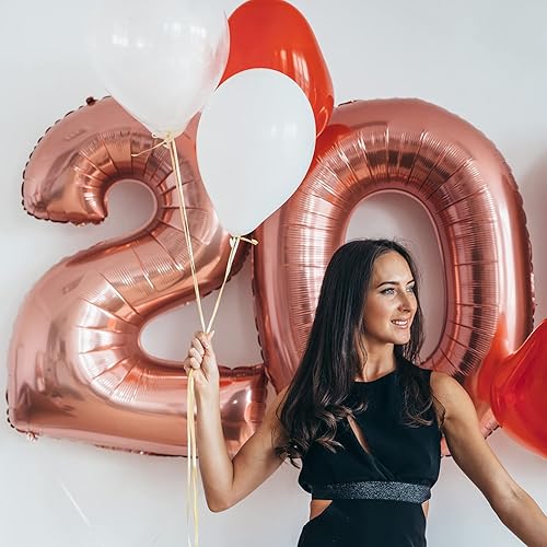 Miniatura 5 de Globos de oro rosa de 40 pulgadas con el número 21 | Globos grandes de papel de aluminio para hombres y mujeres | Globo gigante grande de Mylar de