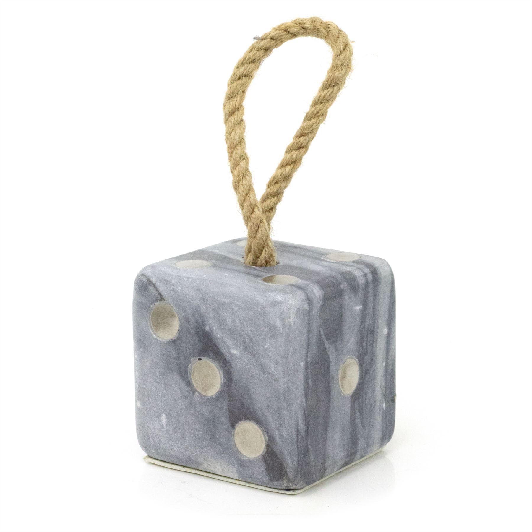 Carousel Home Grey Marble Dice Shaped Doorstop | Novelty Chunky Cube Marble Dice Door Stop | Indoor Weighted Door Stopper For Floor - 1.5Kg