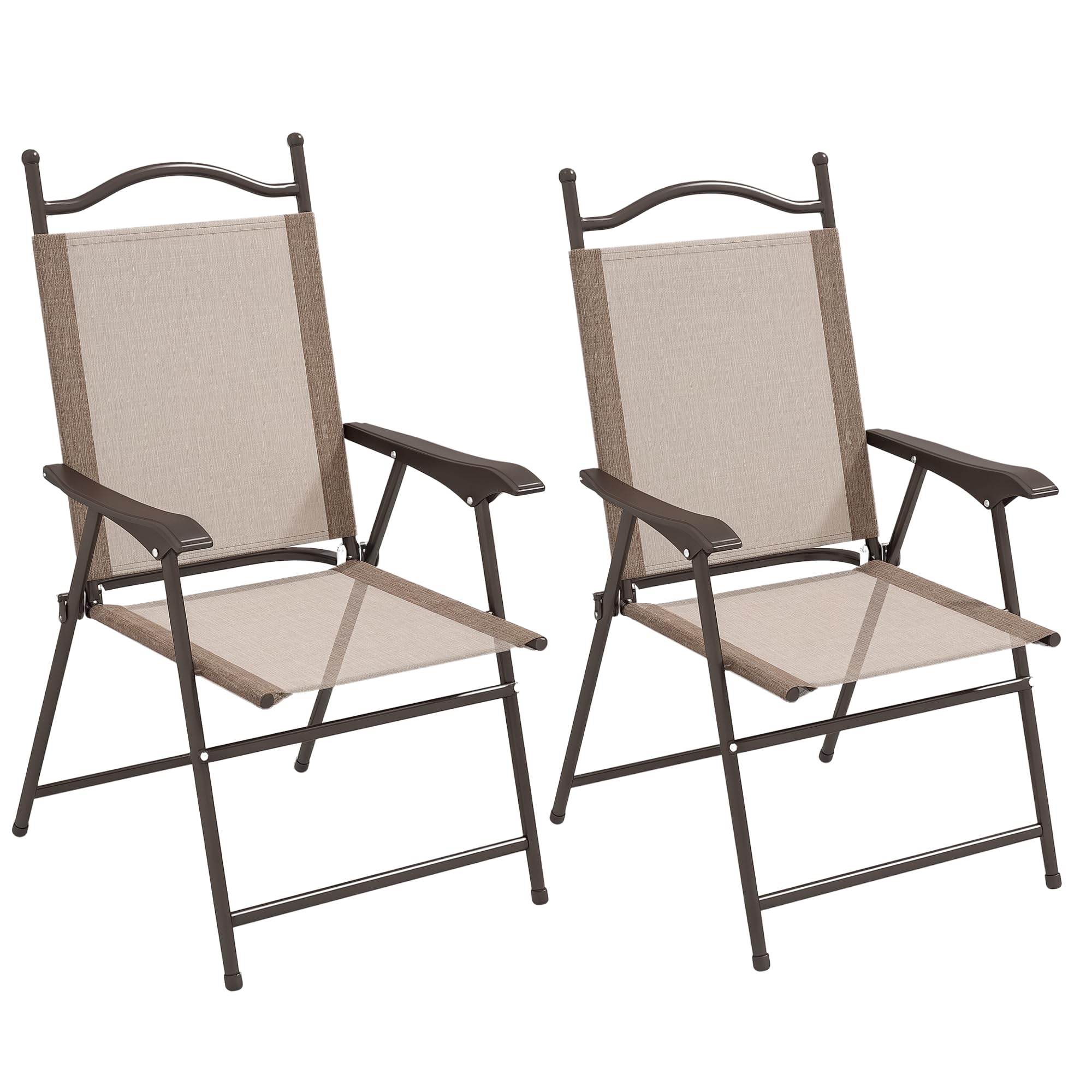 Outsunny Set di 2 Sedie da Giardino Pieghevoli, Sedie da Esterno con Braccioli e Seduta in Tessuto Traspirante, Marrone