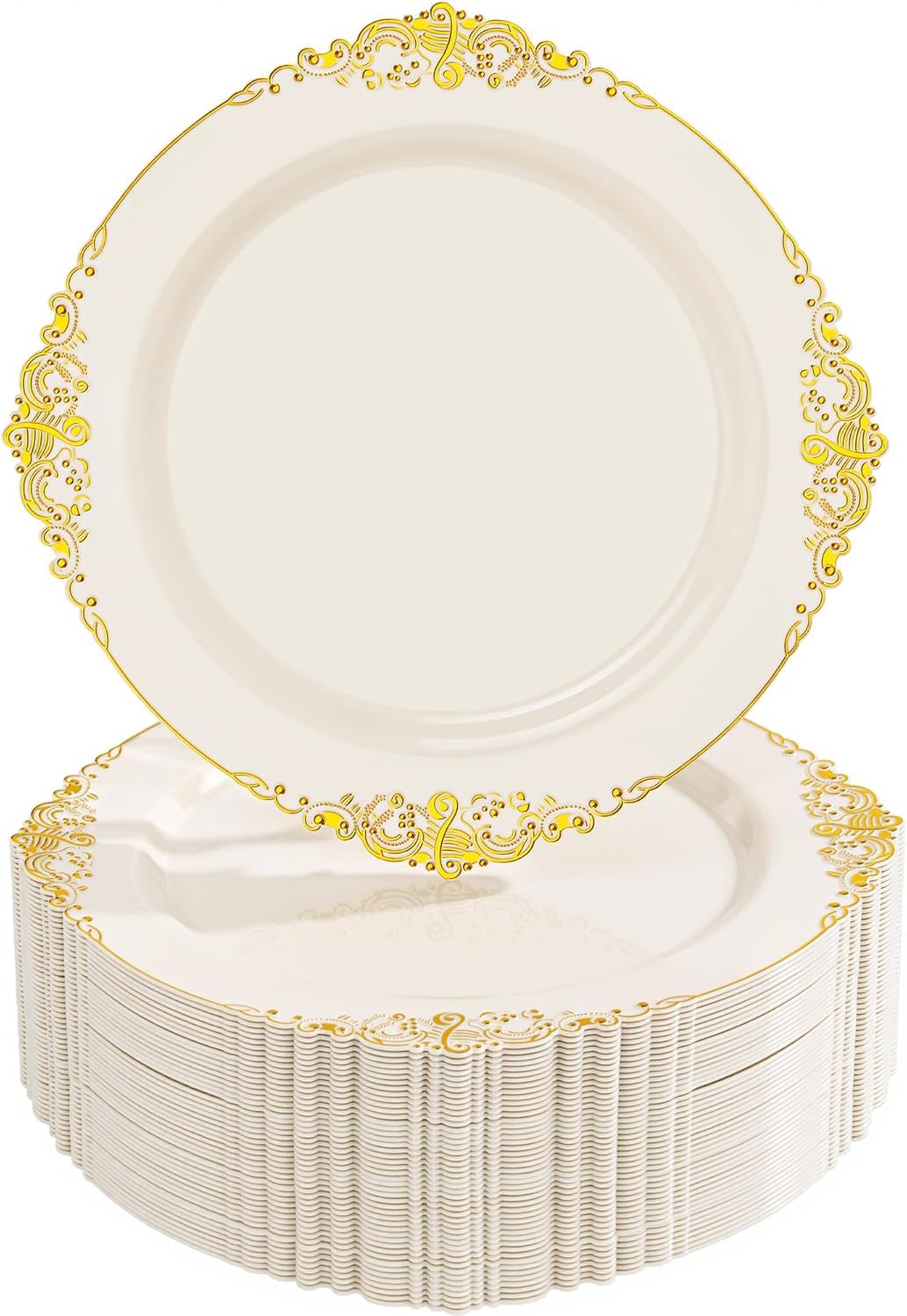 Gold Party Plates - 100 Pack, 10.25" -11
