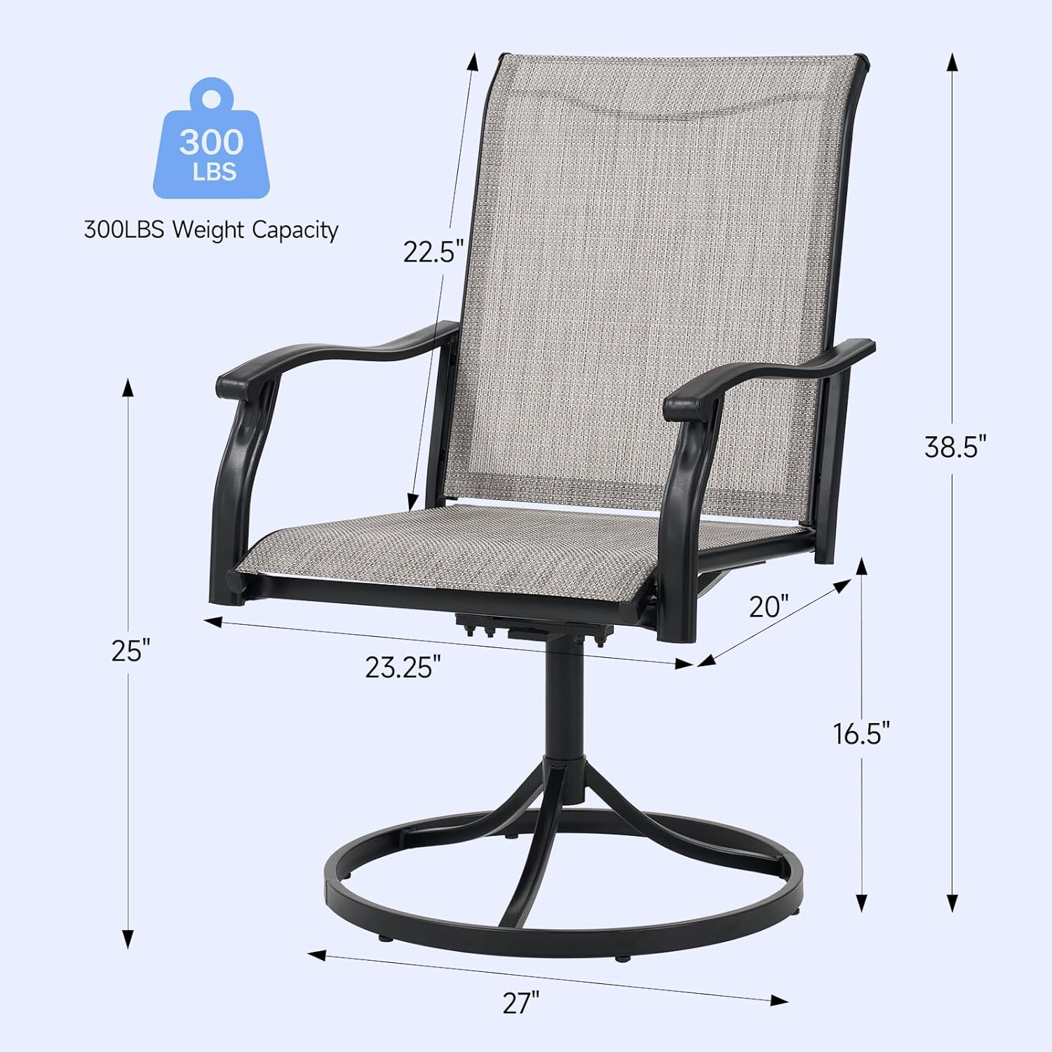 Outdoor Swivel Dining Chairs Set of 2, Textilene Patio Swivel Chair All Weather Outdoor Dining Chairs 360 Degree Rotating Metal Patio Rocking Chair for Lawn, Porch, Garden, Backyard, Poolside