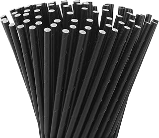ALINK 100 Black Paper Straws, Biodegradable Disposable Drinking Straws Bulk for Halloween Party Supplies, Birthday, Wedding, Bridal/Baby Shower and Holiday Celebrations