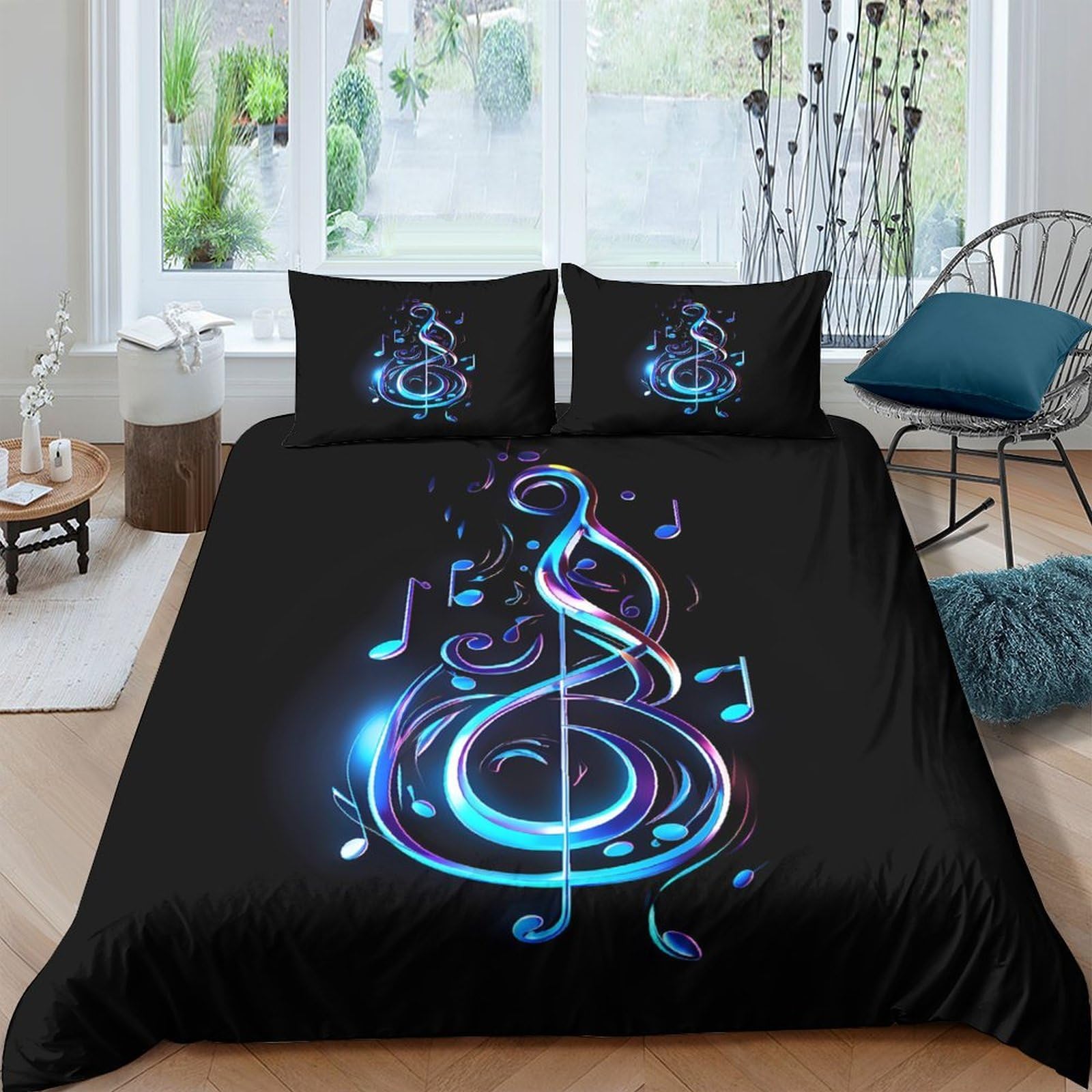 Ctjqhvkz Style-9 3D Printed Music Notes Fitted Sheet Microfiber Soft Breathable Neon Treble Bed Cover For Bedroom Guest Room Decor Single（135X200cm）