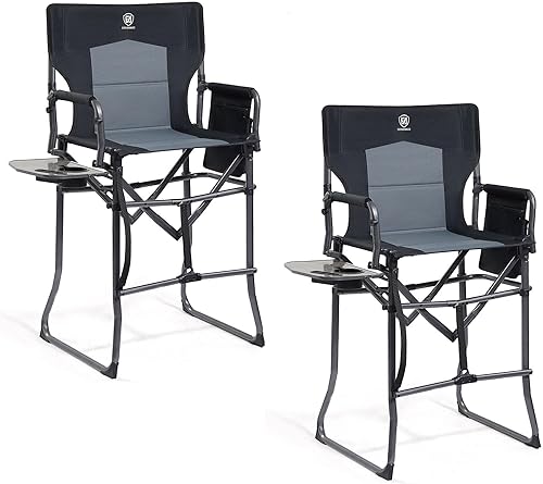 Miniatura 14 de EVER ADVANCED Silla de camping plegable portátil de 30.7 pulgadas de altura de asiento, silla de directores, taburete de bar plegable alto con mesa