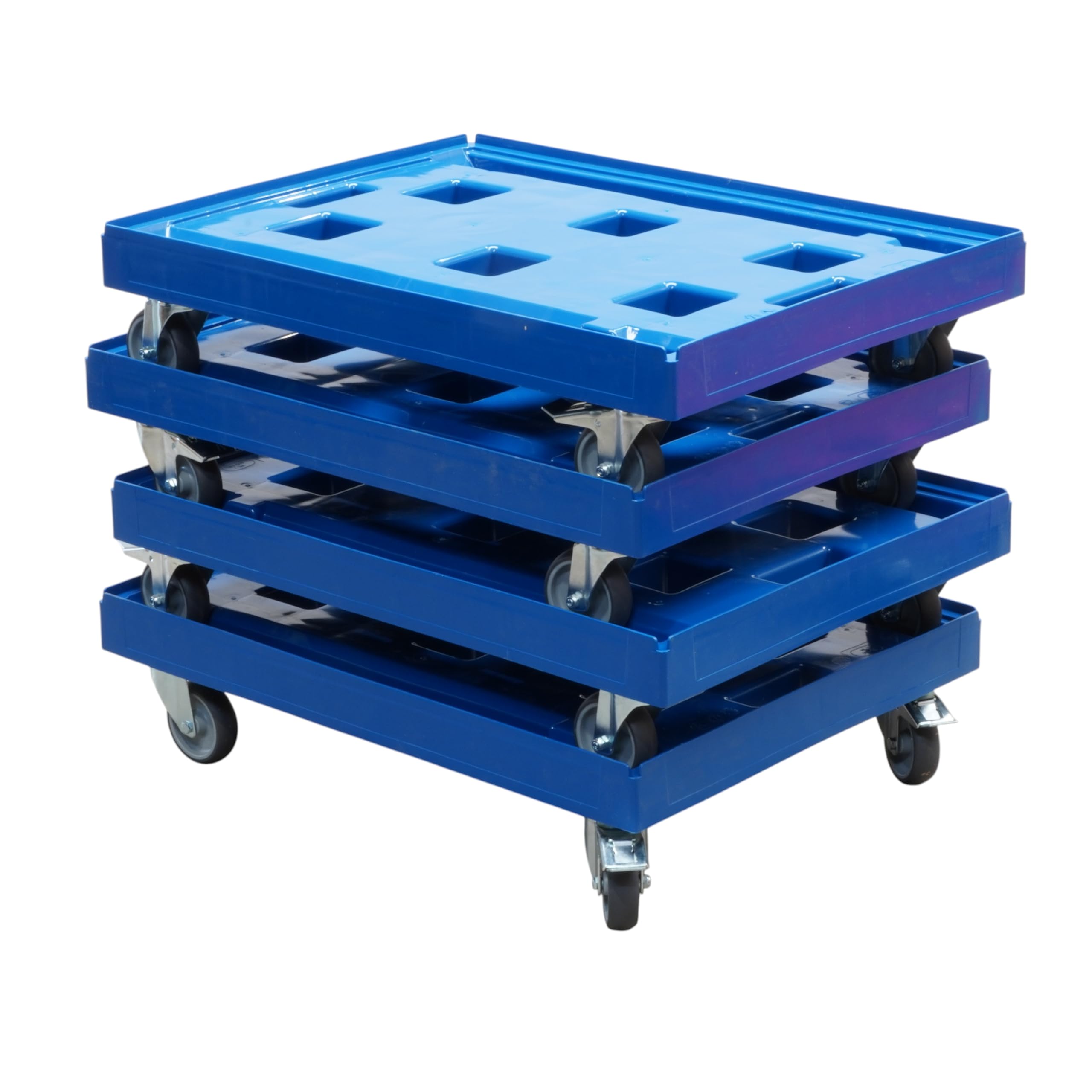 4 Stück Gigant Transportroller in Blau für Kisten 80 x 60 cm - 400 kg Traglast mit 2 Bremsen