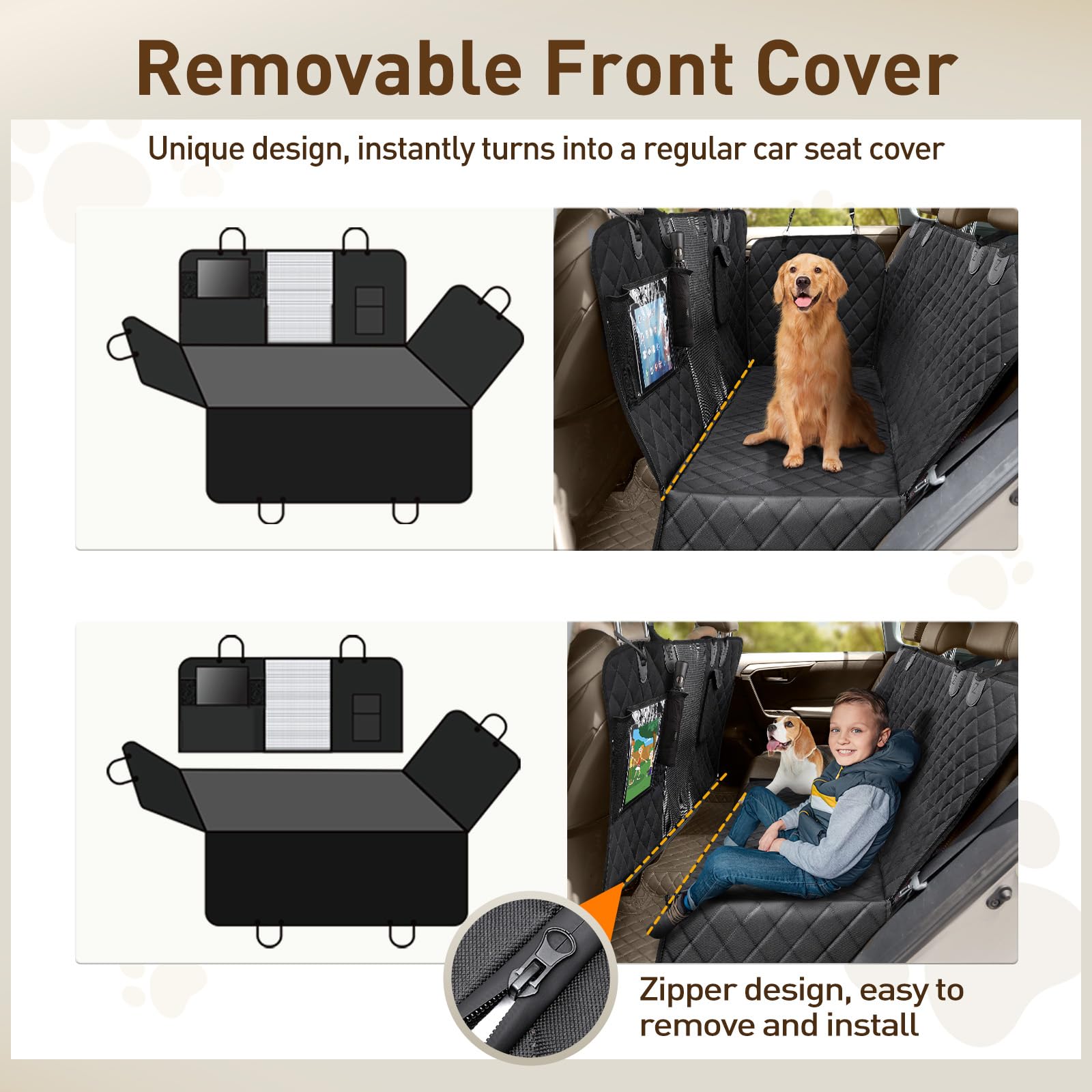 Gimars Telo Auto per Cani, 157 * 137cm Impermeabile e Antiscivolo Coprisedile Auto per Cani, 6 in 1 Universale Telo Cane Auto Sedili Posteriori con Finestra della Rete Visiva e Tasca Portaoggetti