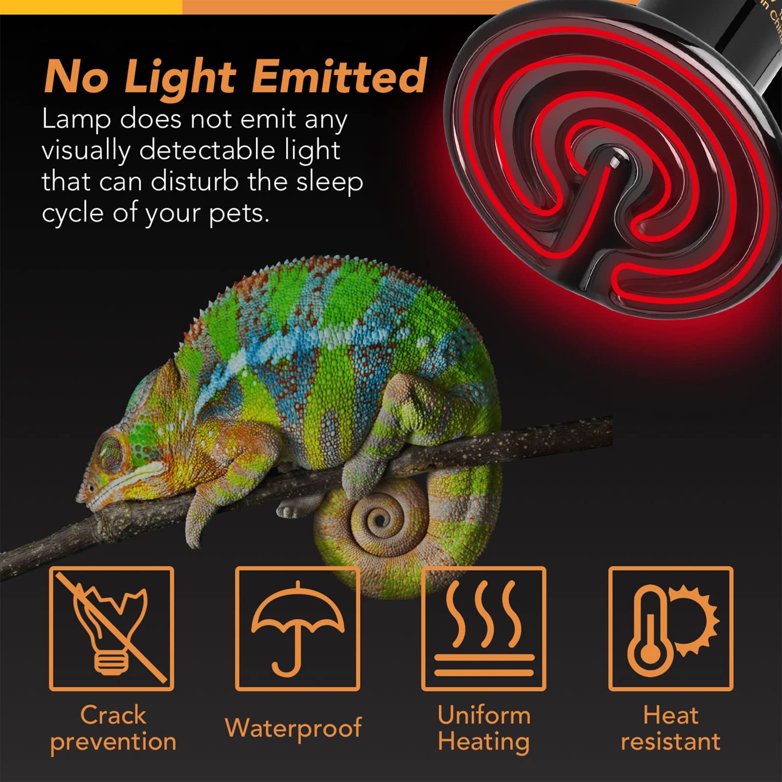 Simple Deluxe Reptile Heat Lamp Bulb Ceramic Heat Emitter 40W/60W/100W/150W/250W, No Light Emitting Brooder Coop Heater for Amphibian Pet & Incubating Chicken Black - image 4
