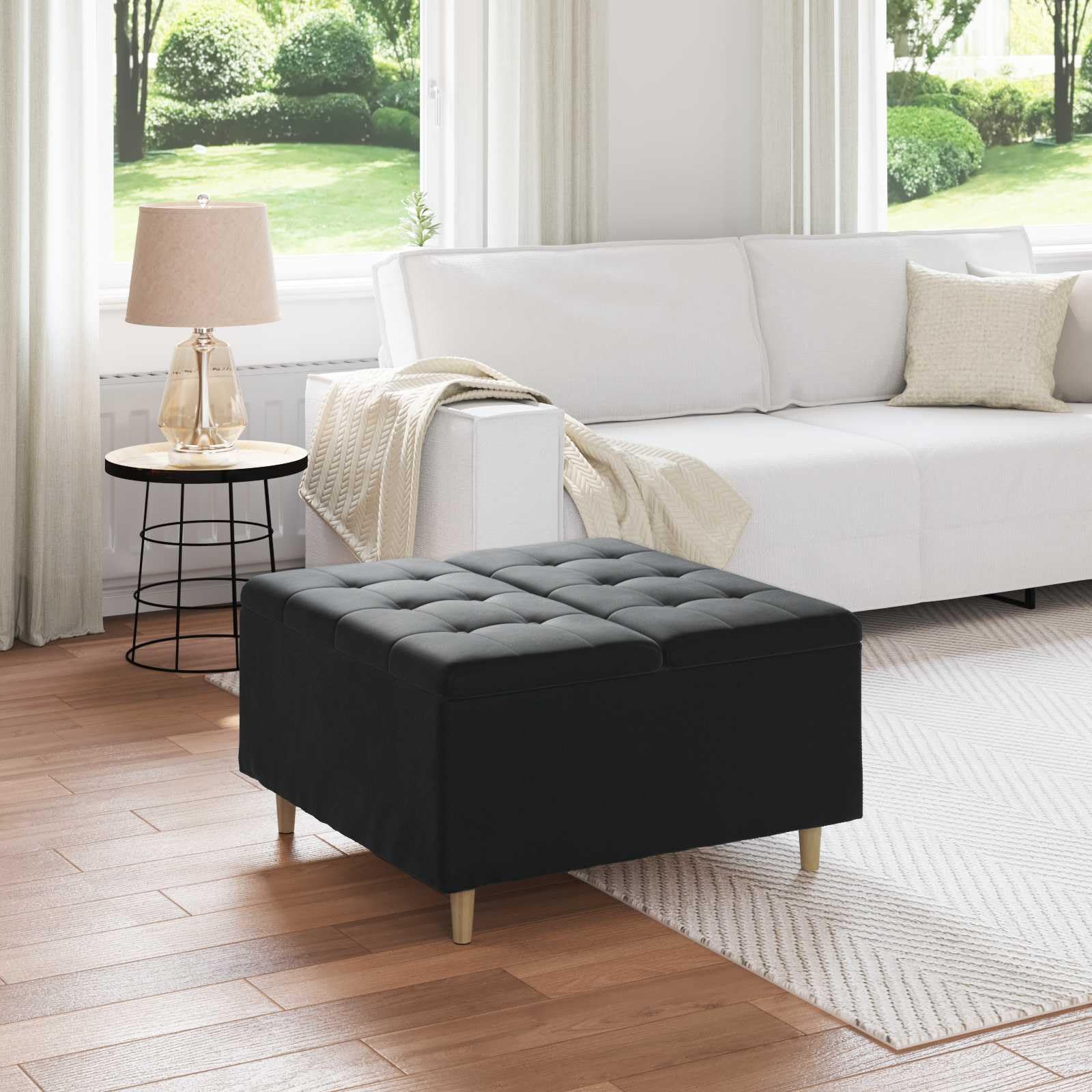 Ottomane de rangement velours noir coffre gain de place