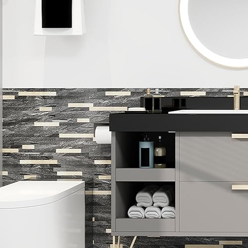 Miniatura 8 de KASARO Azulejos autoadhesivos decorativos para salpicaduras con rayas doradas adornadas, calcomanías decorativas autoadhesivas para azulejos de