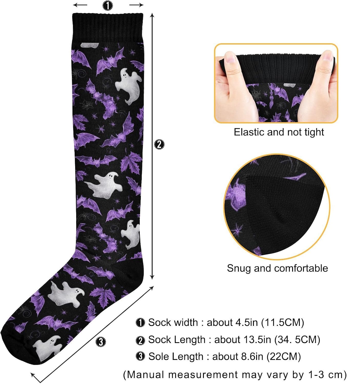 Pigsaly Cartoon Halloween Ghost Boo Women's Compression Socks Cute Trick Or Treat Athletic Tube Sock Unisex Casual Knee High Socks Outdoor Sport Socks For Running Hiking Travel - Image 4