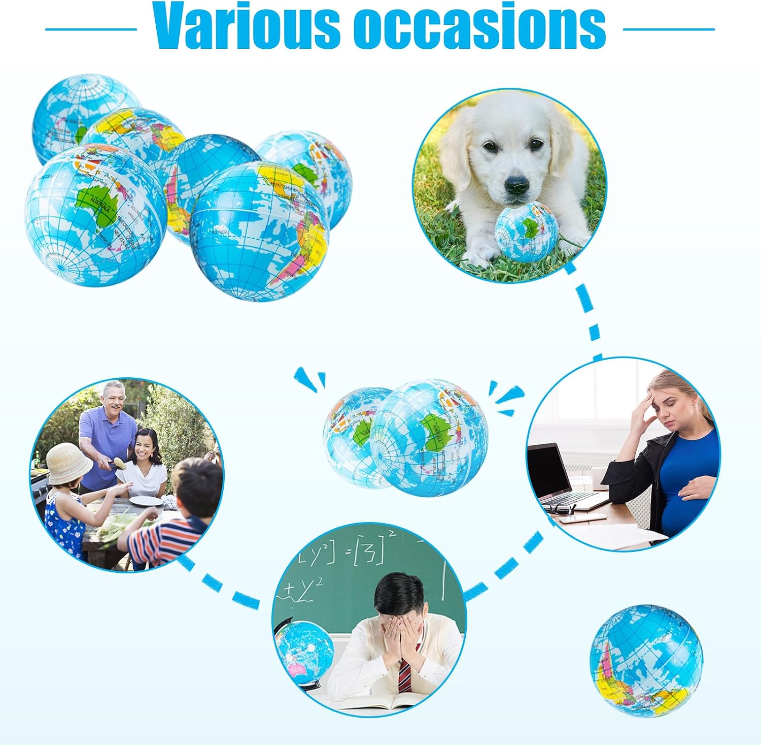 24 PCS Globe Squeeze Balls,2.5 Inch Globe Bouncy Ball Earth Squishy Ball,Mini Foam Globe Squeeze Stress Balls