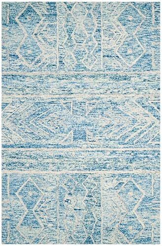 SAFAVIEH Chatham Collection CHT764B - Alfombra de lana geométrica de primera calidad, hecha a mano, 6 x 9 pies, azulmarfil