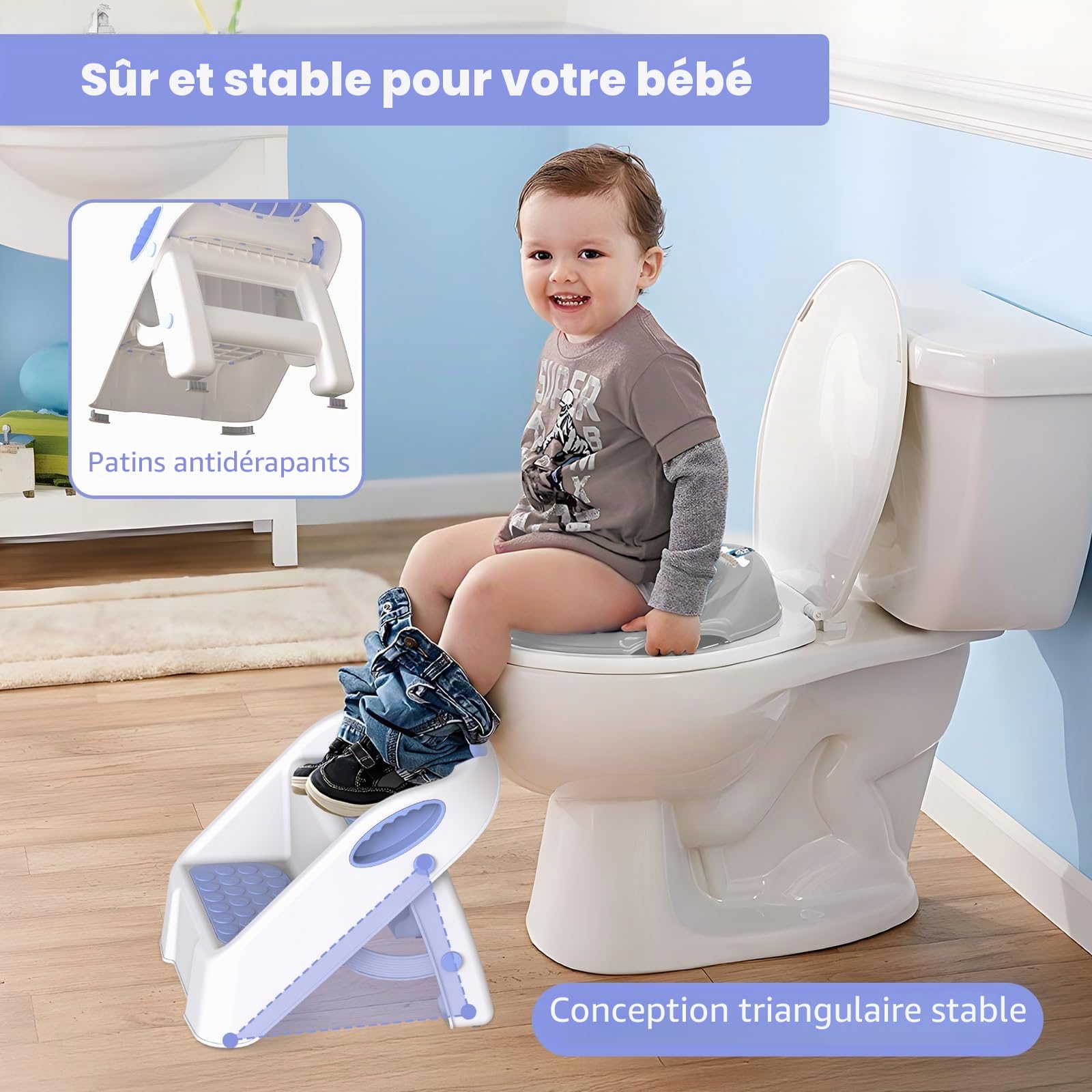 Escabeau Enfant Marche Pied Pliable Tabouret 2 Marches Bébé Antidérapant Multifonction