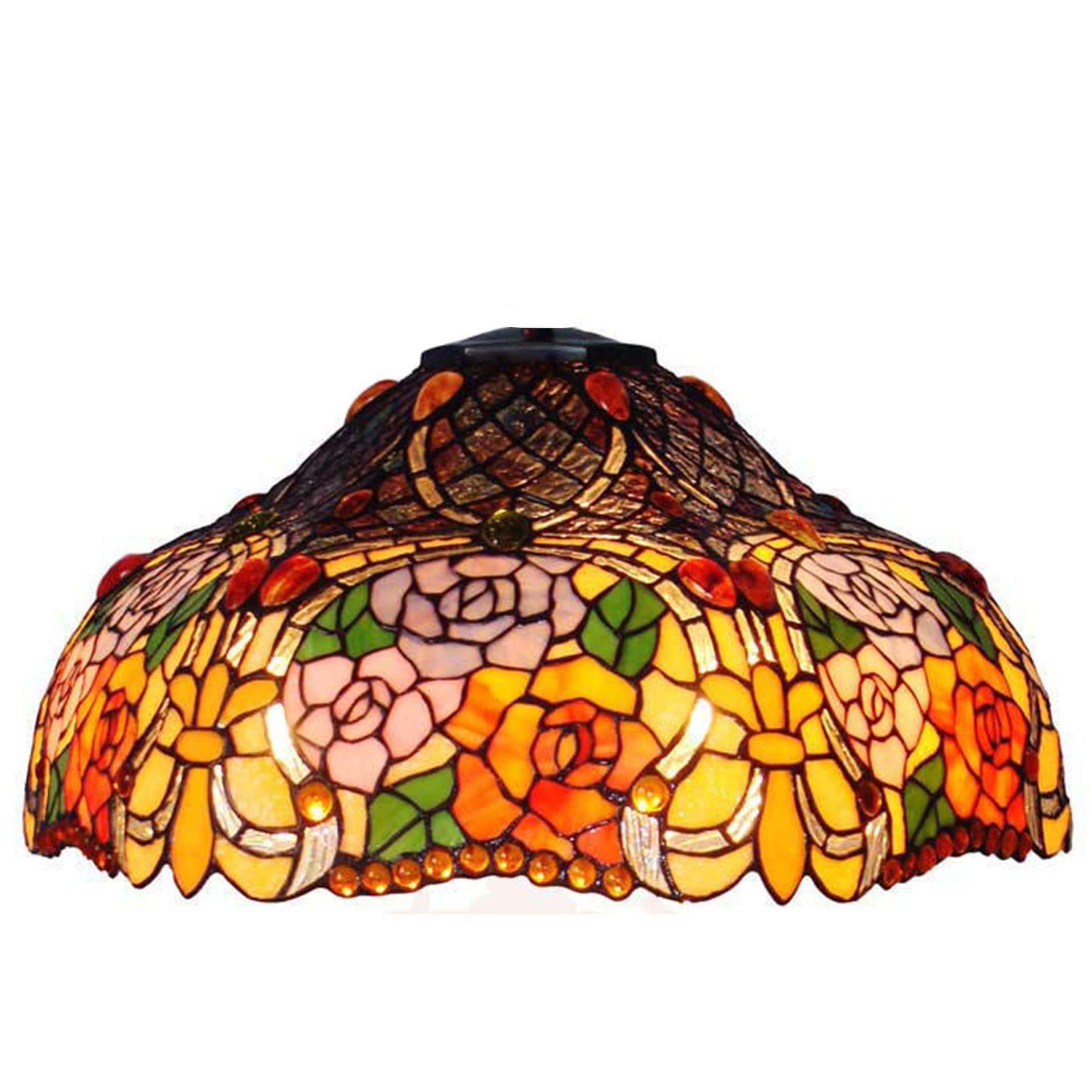 SaryEdge Tiffany Stained Glass Table Lamp Replacement Lamp Shade, Only Lamp Chimney, Rose Design,18 Inch Diameter, Red Pink Blue Orange Green, Exclude Accessories, Pack of 1, Vintage L，B