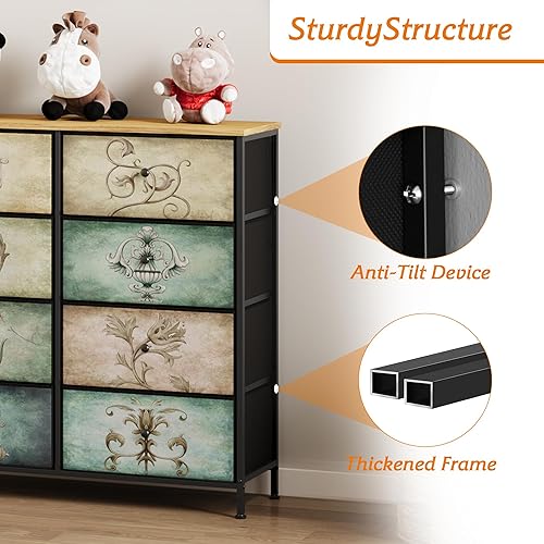 Miniatura 7 de Cómoda para dormitorio, cómoda de 8 cajones y cómoda para soporte de TV, organizador de almacenamiento de tela para dormitorio, sala de estar,