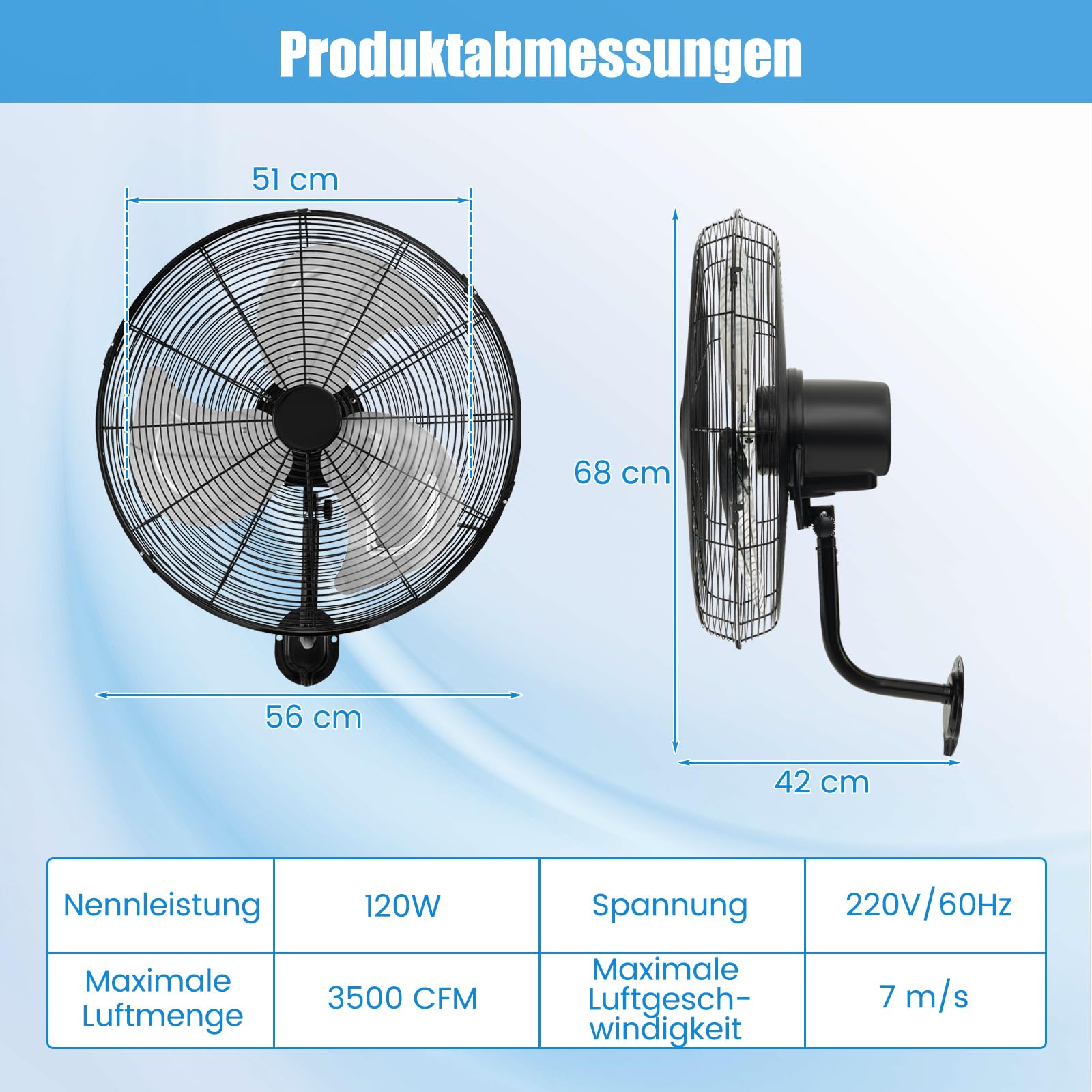 GOPLUS 51cm oszillierender Metallventilator, 3 Geschwindigkeiten, 85° Oszillation, 30° Neigung, für Werkstatt Lager Fabrik, Schwarz