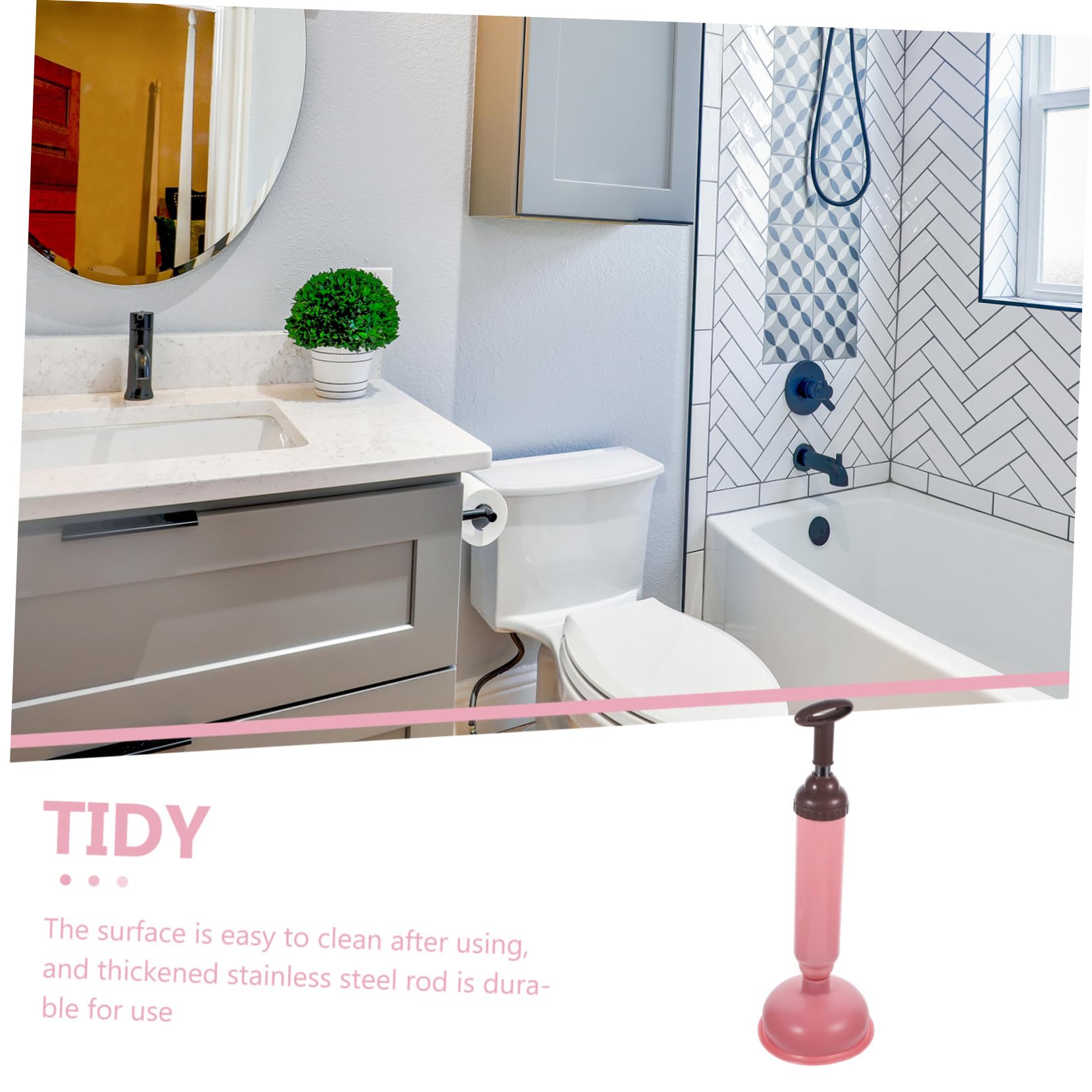 Émbolo de Succión Fuerte para Inodoro y Cocina, Pvc Acero Inoxidable Rosa | Desatascador de Alcantarillado, 1 Pieza, Limpieza Doméstica, Uso en Baño y Cocina, Fácil de Limpiar
