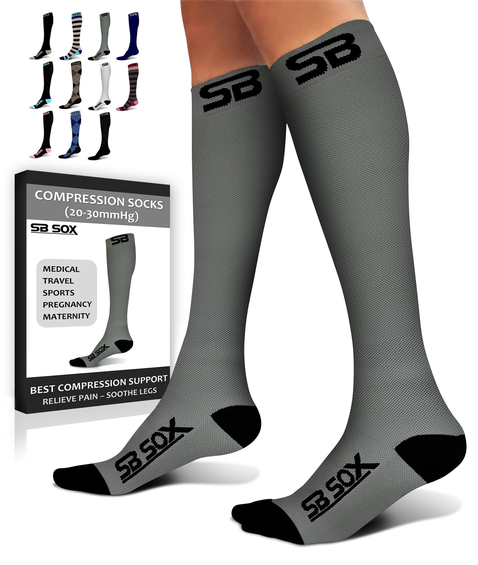 SB SOXCompression Socks for Men & Women (20-30 mmHg) - Best Support Stockings for Travel, Medical, and Sports - Perfect for Everyday WearOEKO-TEX STANDARD 100