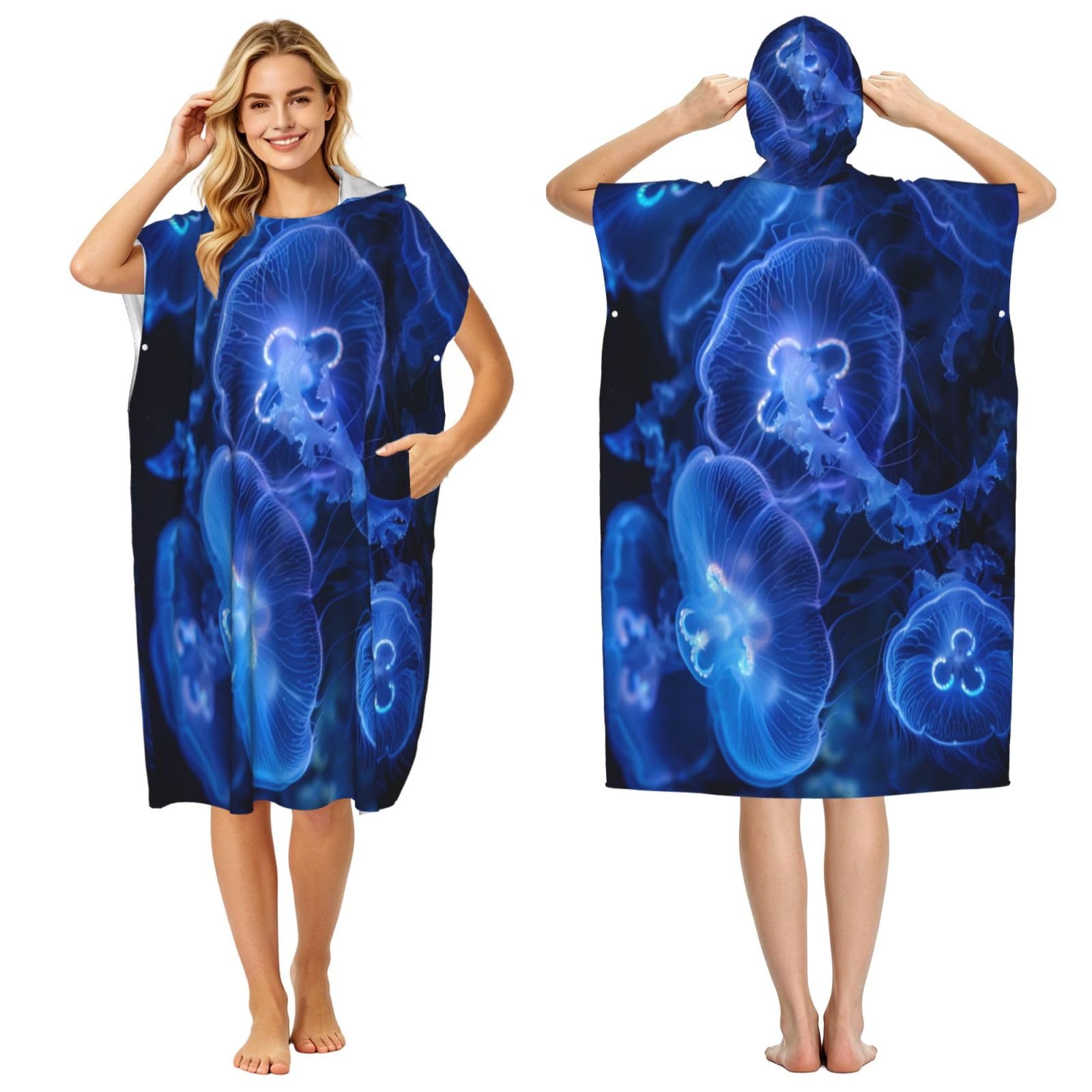 KLGRTJHK Jellyfish Adult Hooded Beach Poncho Towel 43"X35"