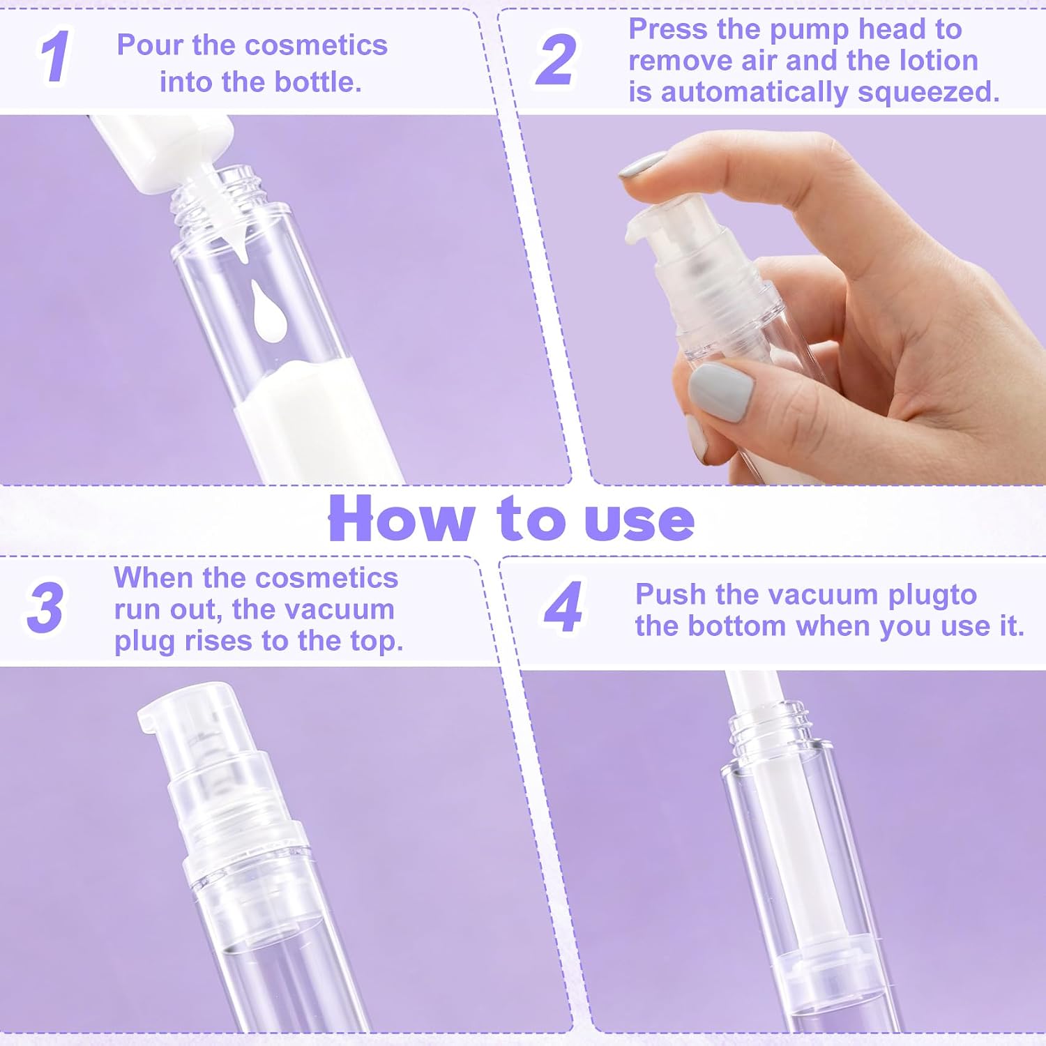 6pcs Airless Pump Bottle for Travel, 5ml 10ml 15ml Empty Refillable Airless Lotion Bottles, Plastic Mini Portable Press Pump Cosmetic Container for DIY Foundation Toiletries- Clear