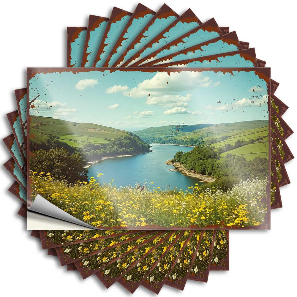 Flower Fields Overlooking A Serene Lake On A Sunny Day Rock The Room Decorations - Decals Garage Removable Vinyl Decal(8X12CM)
