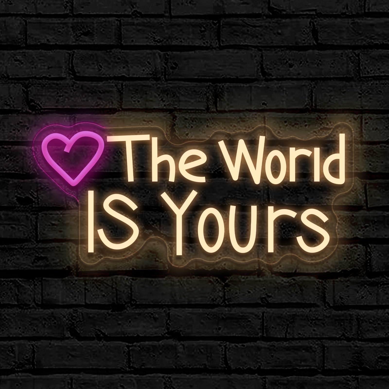 The World IS Yours Neonschild Today für Hochzeit, Geburtstag, Mädchen, Party, Wanddekoration, dimmbar, USB-betrieben, rosa Sonne und rosa Herz, motivierendes Geschenk für Frauen