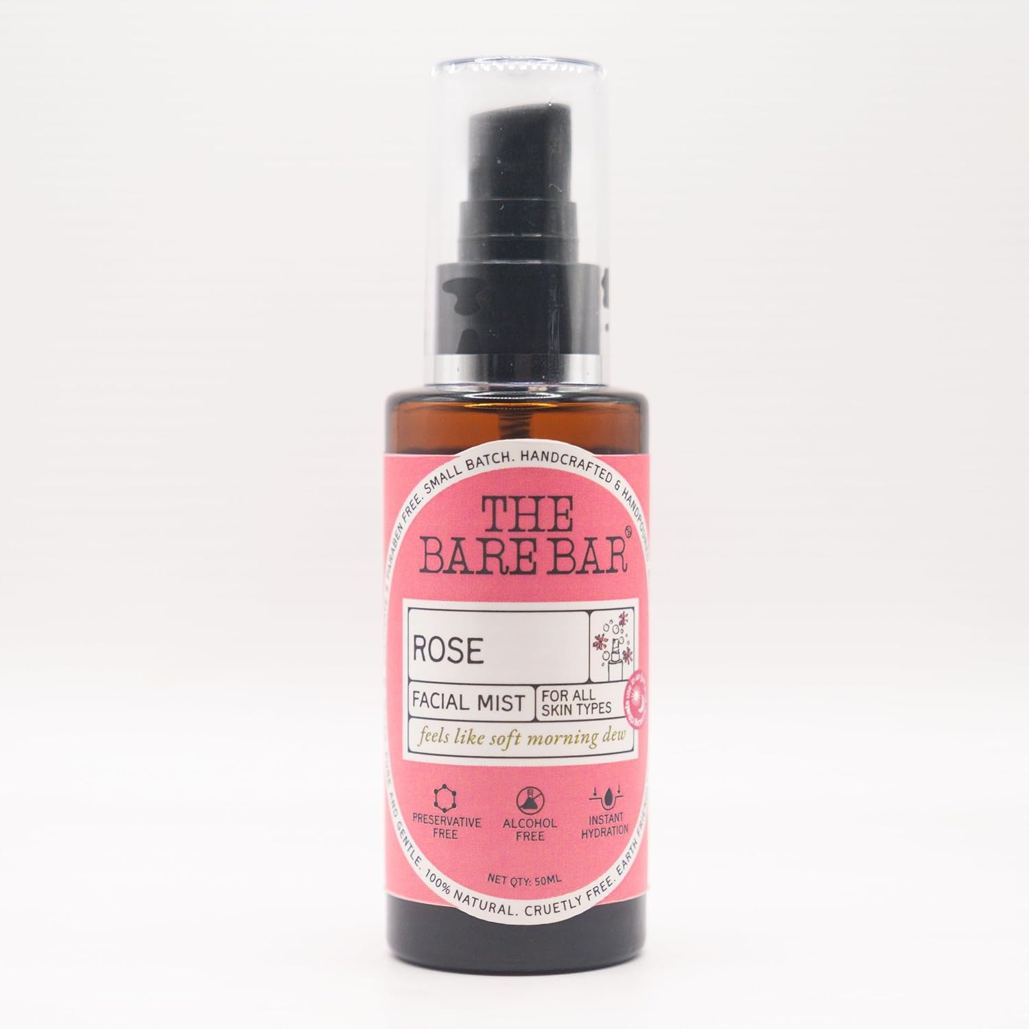 The Bare Bar Rose Face Mist – 50ml | 100% Natural Rose Facial Water|Face Mist for Refreshing & Hydrating Skin| Balances Skin PH & Calms Red Irritated Skin| for All Skin Types - Pack of 1