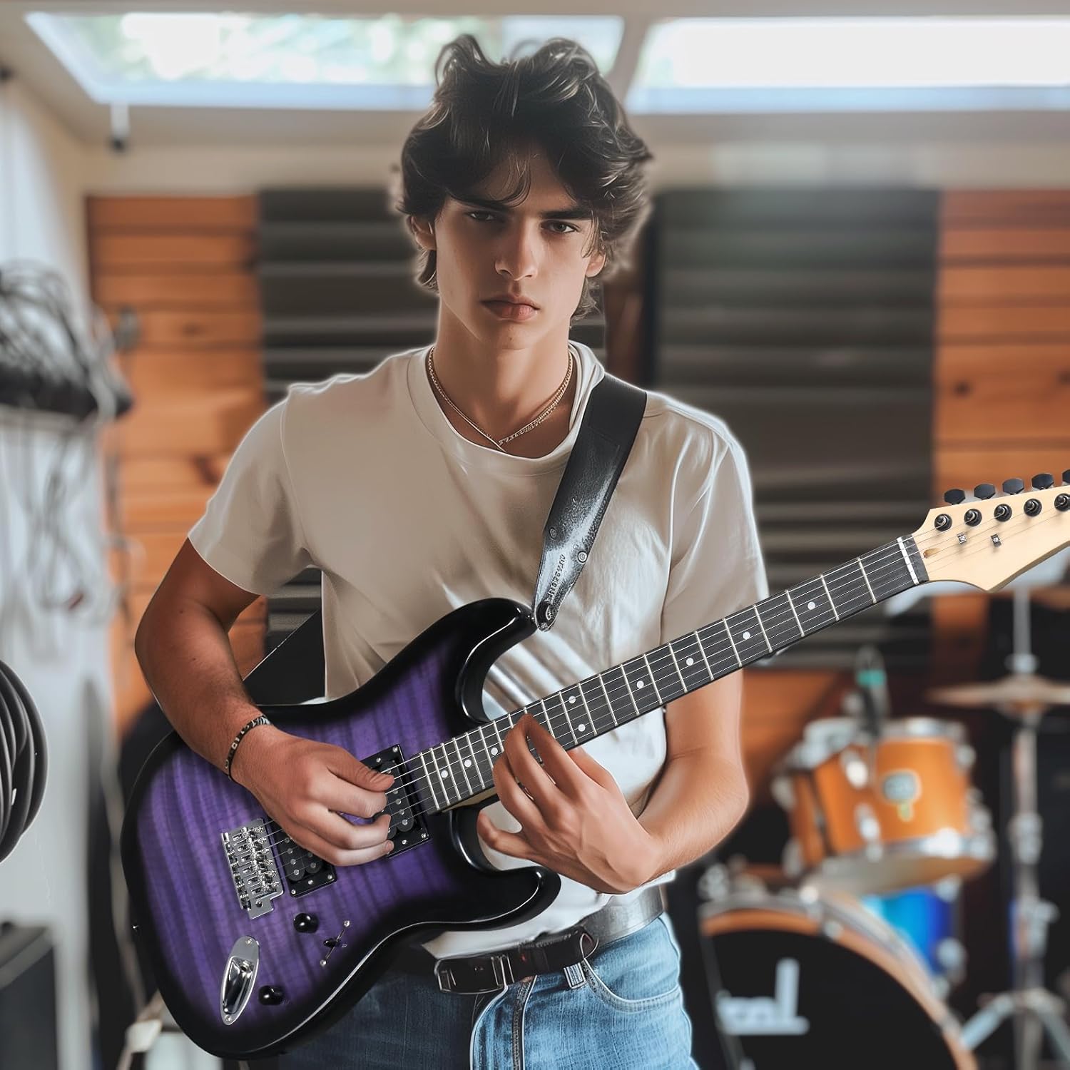Ktaxon Electric Guitar Kit, 39 Inch H-H Pickups Beginner Electric Guitar Set with 20W Amplifier, Bag, Strap, Cable, Accessories for Adults & Teens (Tiger Purple)