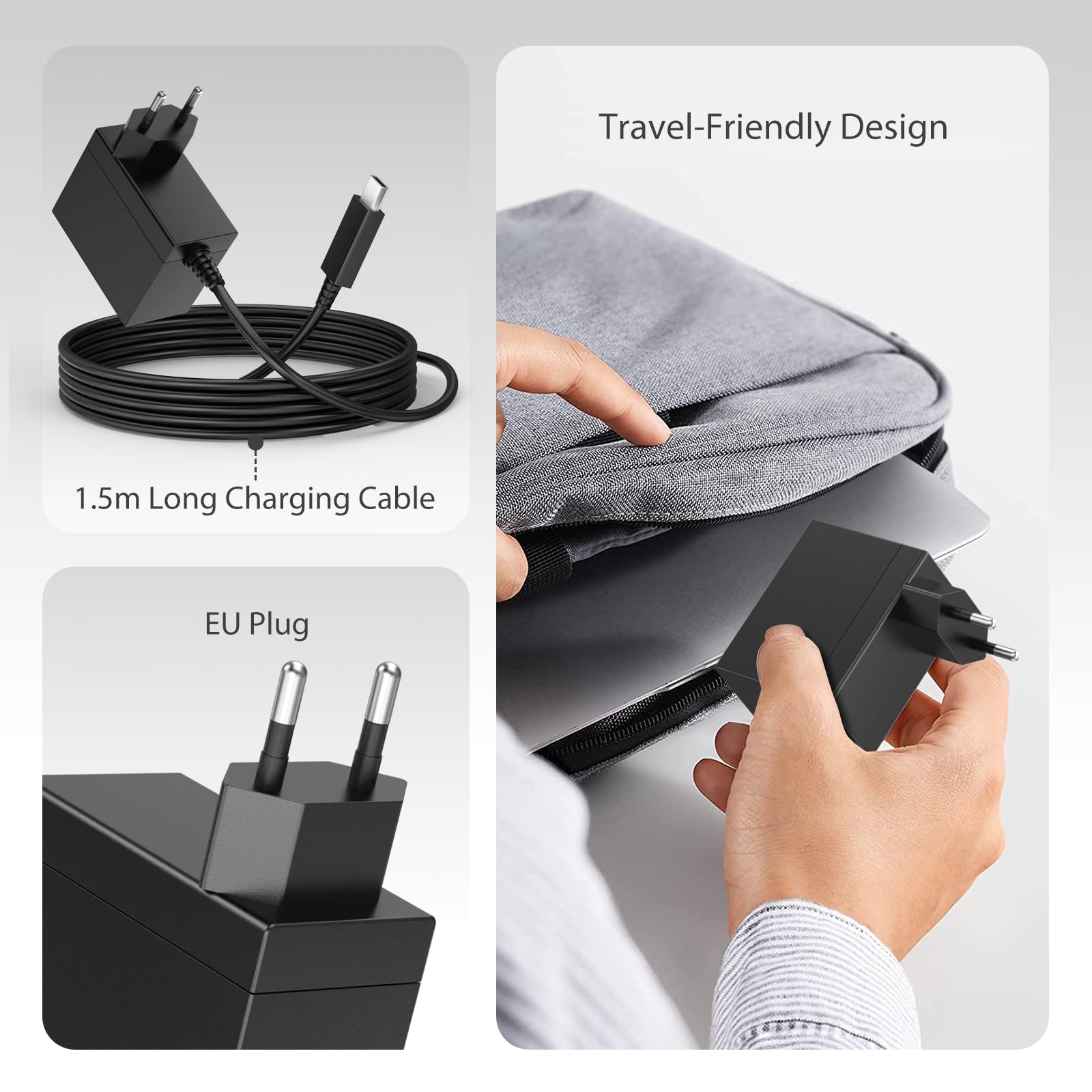 Caricatore per Nintendo Switch, 39W Rapido Caricabatterie per Nintendo Switch/Switch OLED/Switch Lite/Switch Dock (Supporta la modalità TV) e Switch Pro Controllore con cavo USB C da 1,5 m