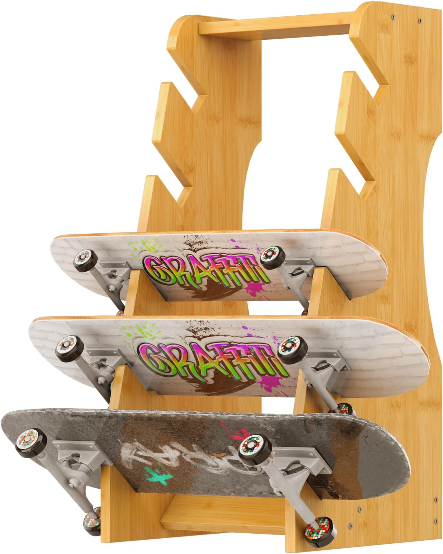 Skateboard Rack Floor Stand,Solid Wood Skateboard Display Rack Snowboard Storage Rack Skateboard Organizer Storage Racks Holds for Garages Clubs and Skate Shops