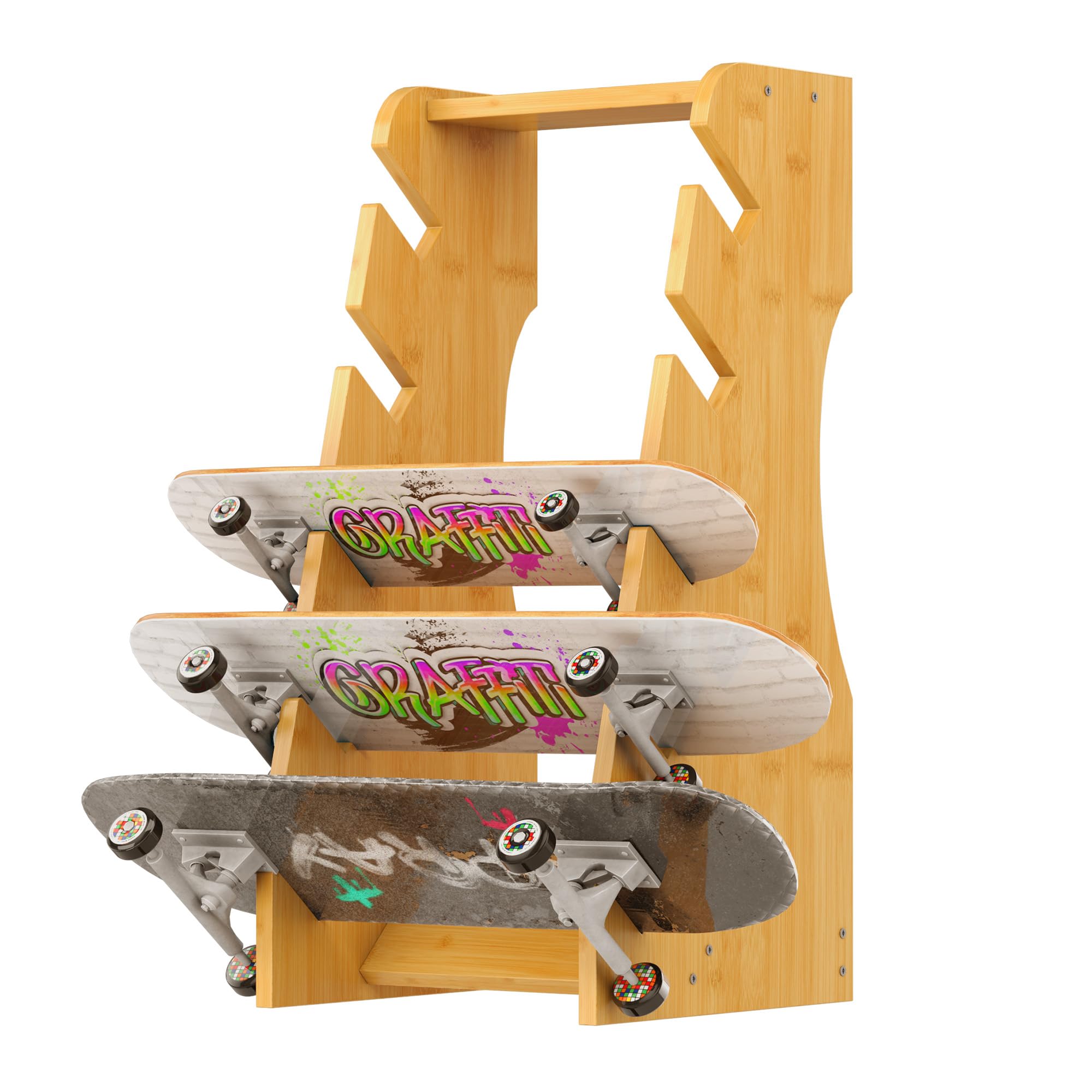 Skateboard Rack Floor Stand,Solid Wood Skateboard Display Rack Snowboard Storage Rack Skateboard Organizer Storage Racks Holds for Garages Clubs and Skate Shops