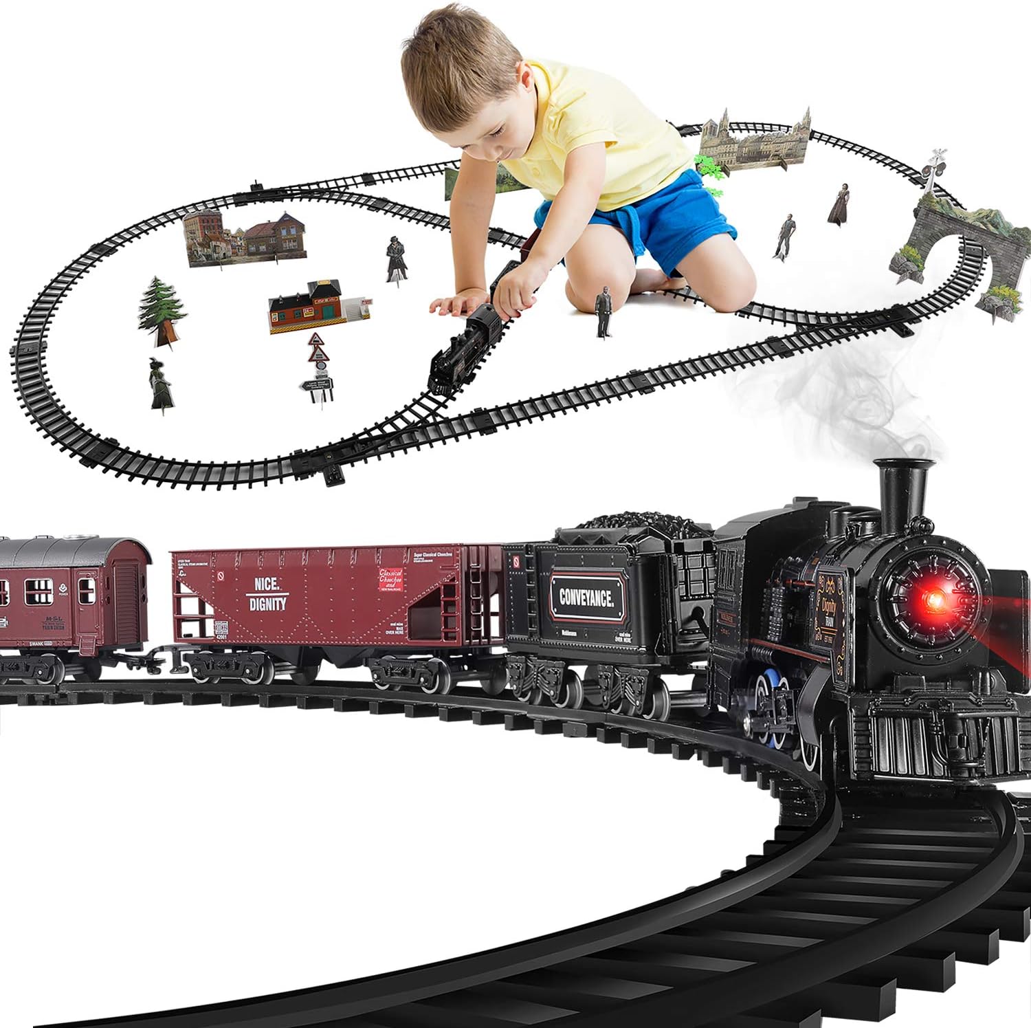 Ethnic Forest Train Toys for Kids with Track Big Size Battery Operated Modal Train Set | Choo Choo Kids Toy Train Emits Real Smoke Light Sound Track Set Battery Operated(Cho Chu Train), Large