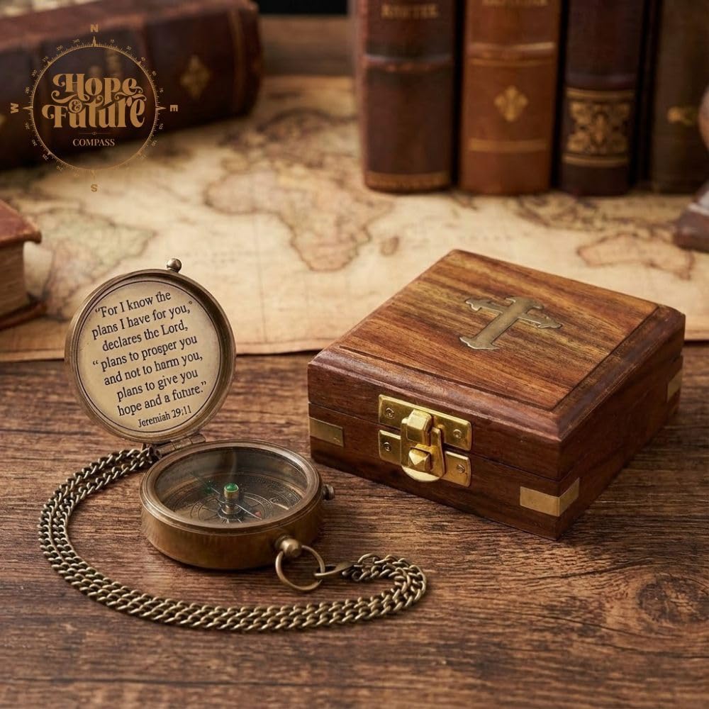 Compass – Brass Directional Vintage Compass Engraved with “for I Know The Plans I Have for You – Jeremiah 29:11” Communion Christian Gifts for Women/Men, Nautical Handmade Antique Décor Baptism Gifts - Image 3