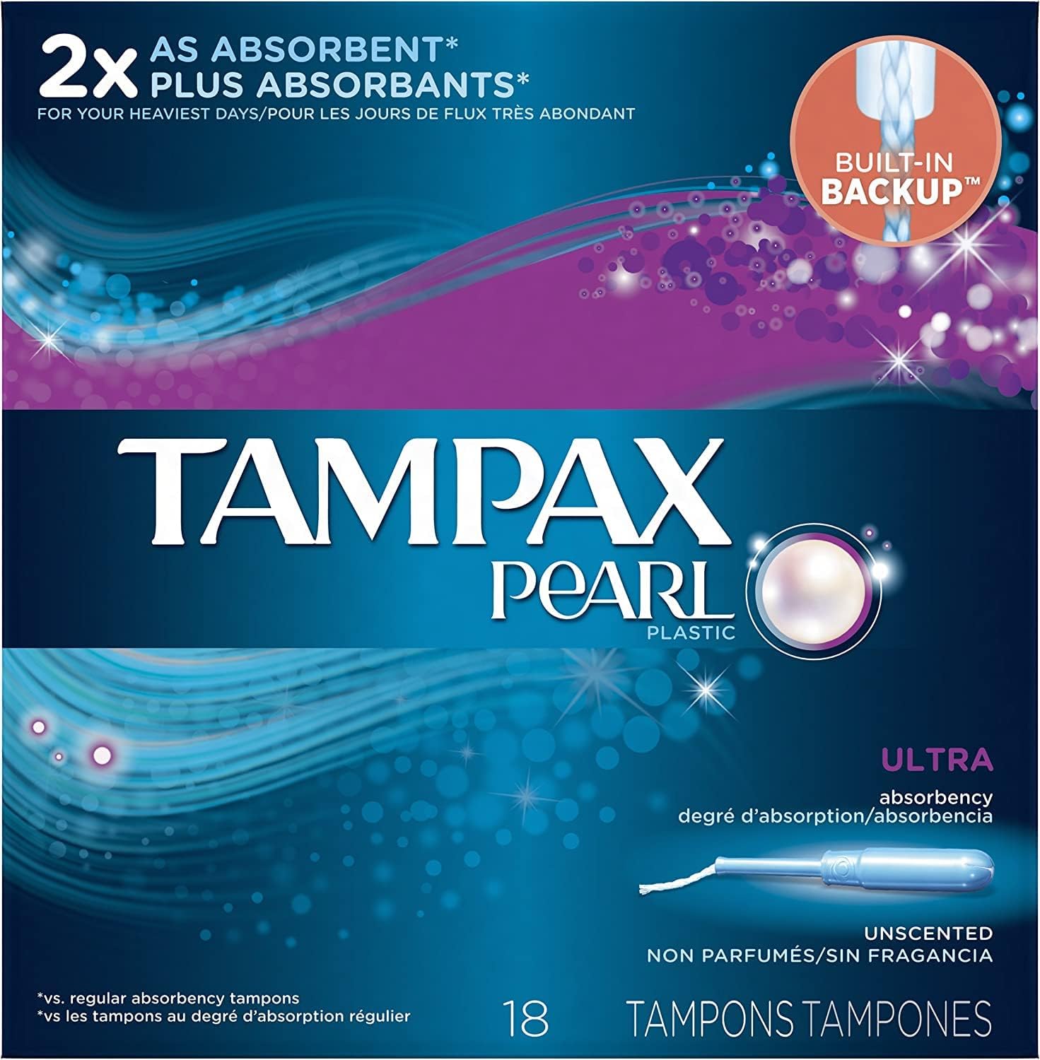 Tampax Pearl Plastic Unscented Tampons, Ultra Absorbency