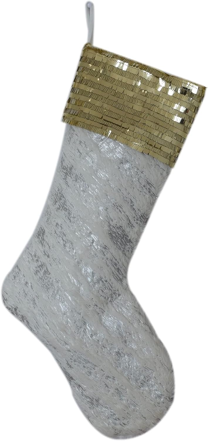 Christmas Socks Gift Bag - 5pcs Beige Plush Xmas Stocking, Bronzing Silver Decoration, Socks Mouth Sequin(Silver)