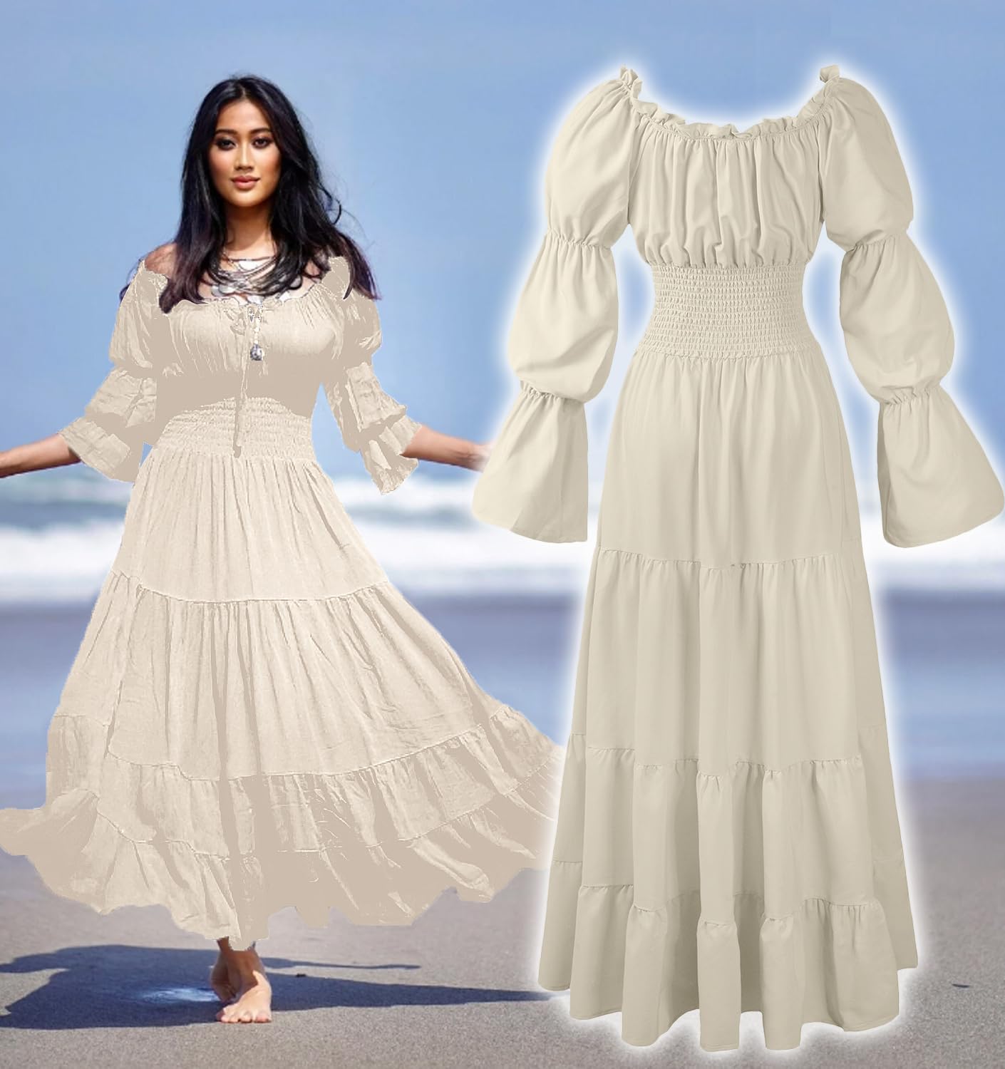 BITSEACOCO Halloween Renaissance Dress for Women, Medieval Victorian Gothic Pirate Peasant Witch Costume Irish Fairy Dresses - Image 3