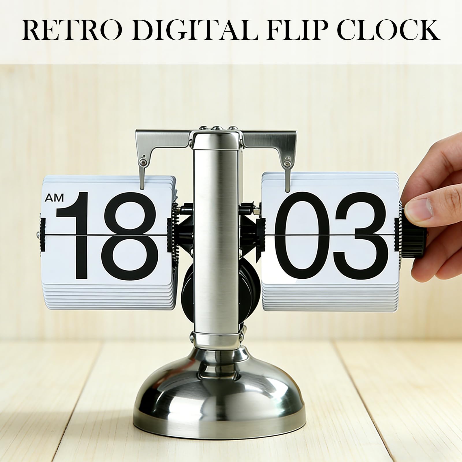 Orologio da scrivania, stile retrò, con chiusura a flip, stile vintage, con rotazione automatica, stile retrò, con chiusura automatica, per casa, ufficio, soggiorno (bianco)