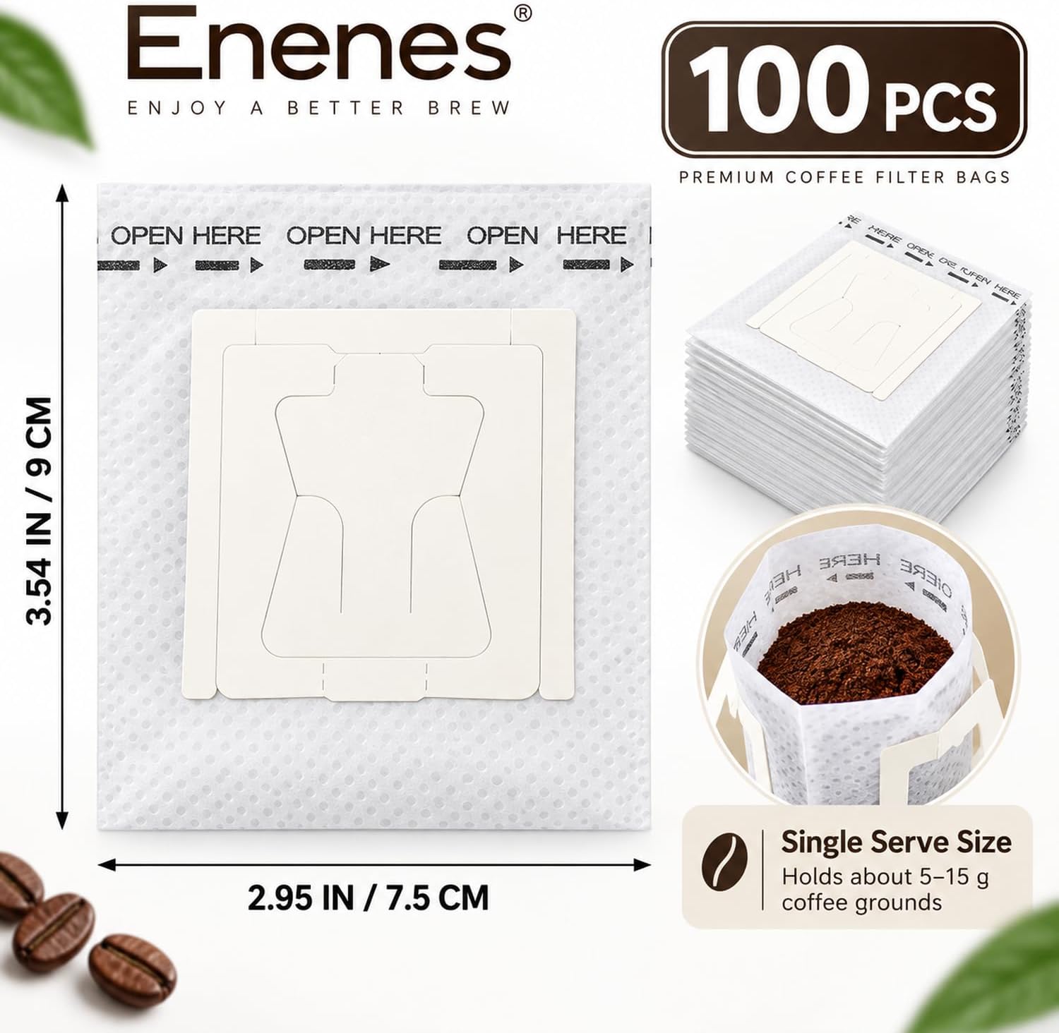 Enenes Coffee Filter Bags, 100 Pack Hanging Ear Single Serve Filters