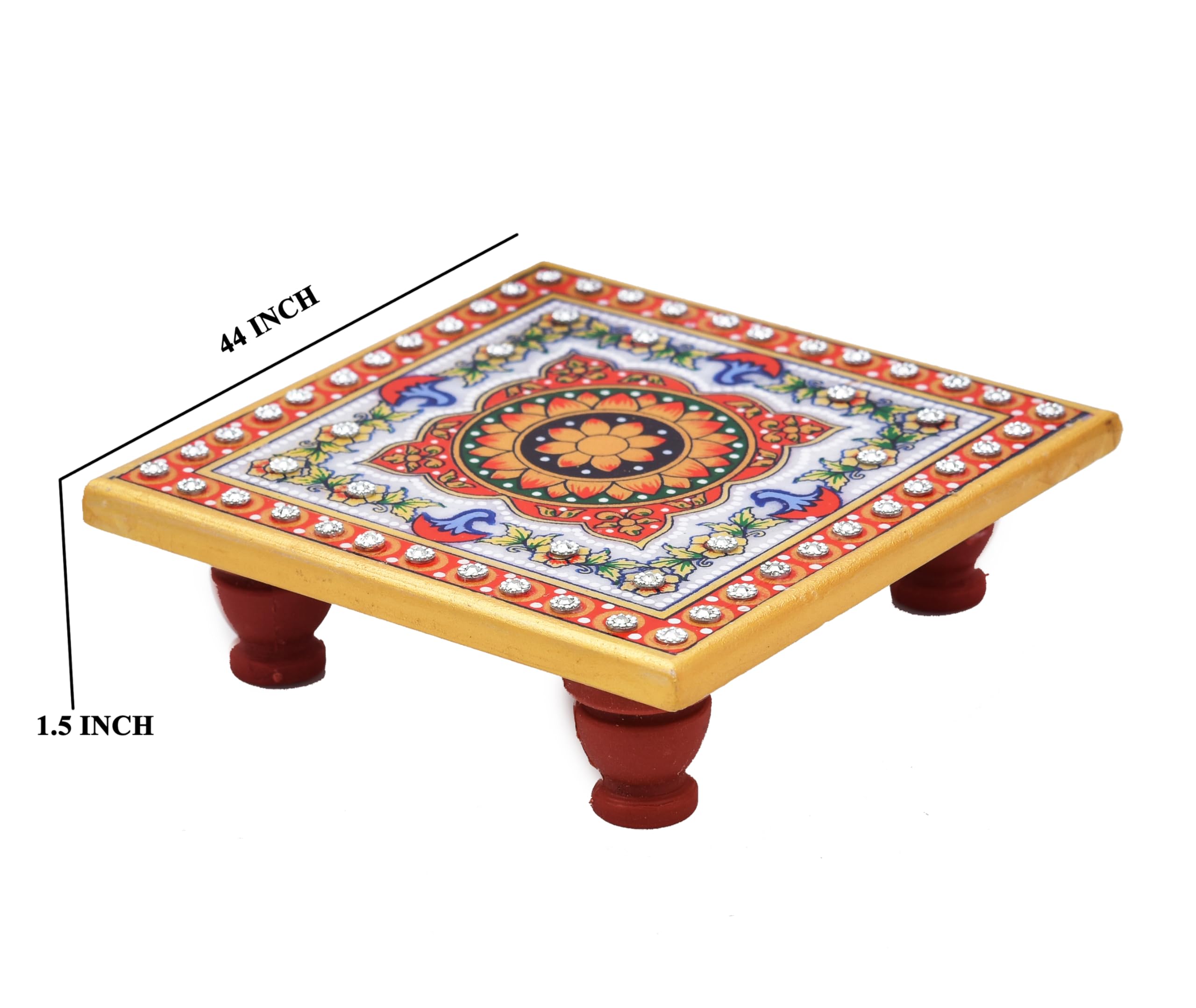 Designer Marble Pooja Chowki - Peacock & Flower Decor -5