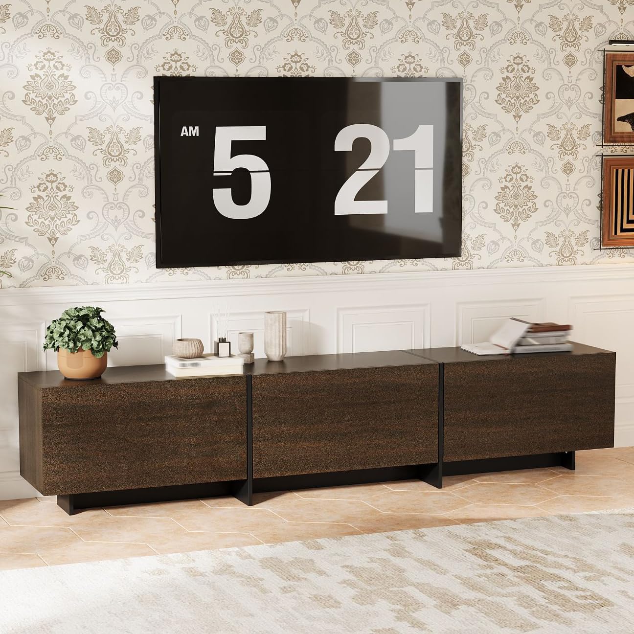 Lovinouse Brown TV Stands for Living Room, 70 Inch Long Under TV Stand Cabinet with Storage, Mid Century Modern Entertainment Media Center with Storage, Media Console Cabinet for Living Room