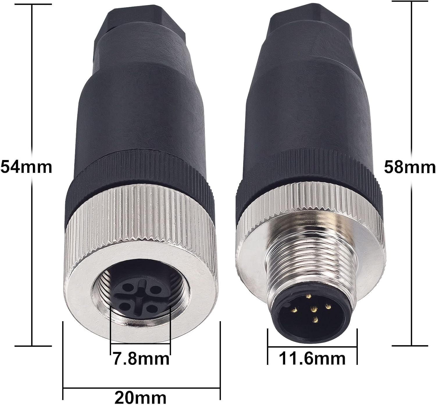 M12 Conector de 5 Pines Macho + Hembra para Panel de aviación, Conector Circular Industrial de 12 mm, Impermeable IP67 al Aire Libre, 4 Unidades