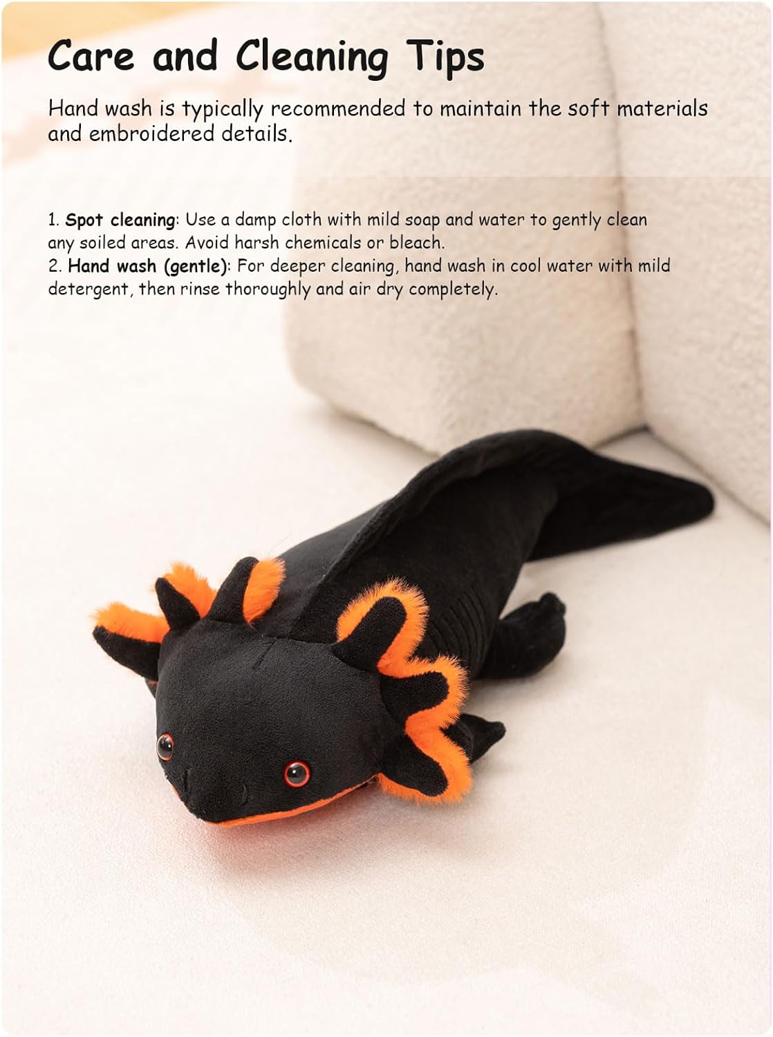 Black Axolotl Plush Stuffed Animal, 17" Cute Salamander Plushie Soft Cuddly Stuffy Toy Kawaii Birthday Gift Decoration Plushy for Boys Girls Kids Teens Adults