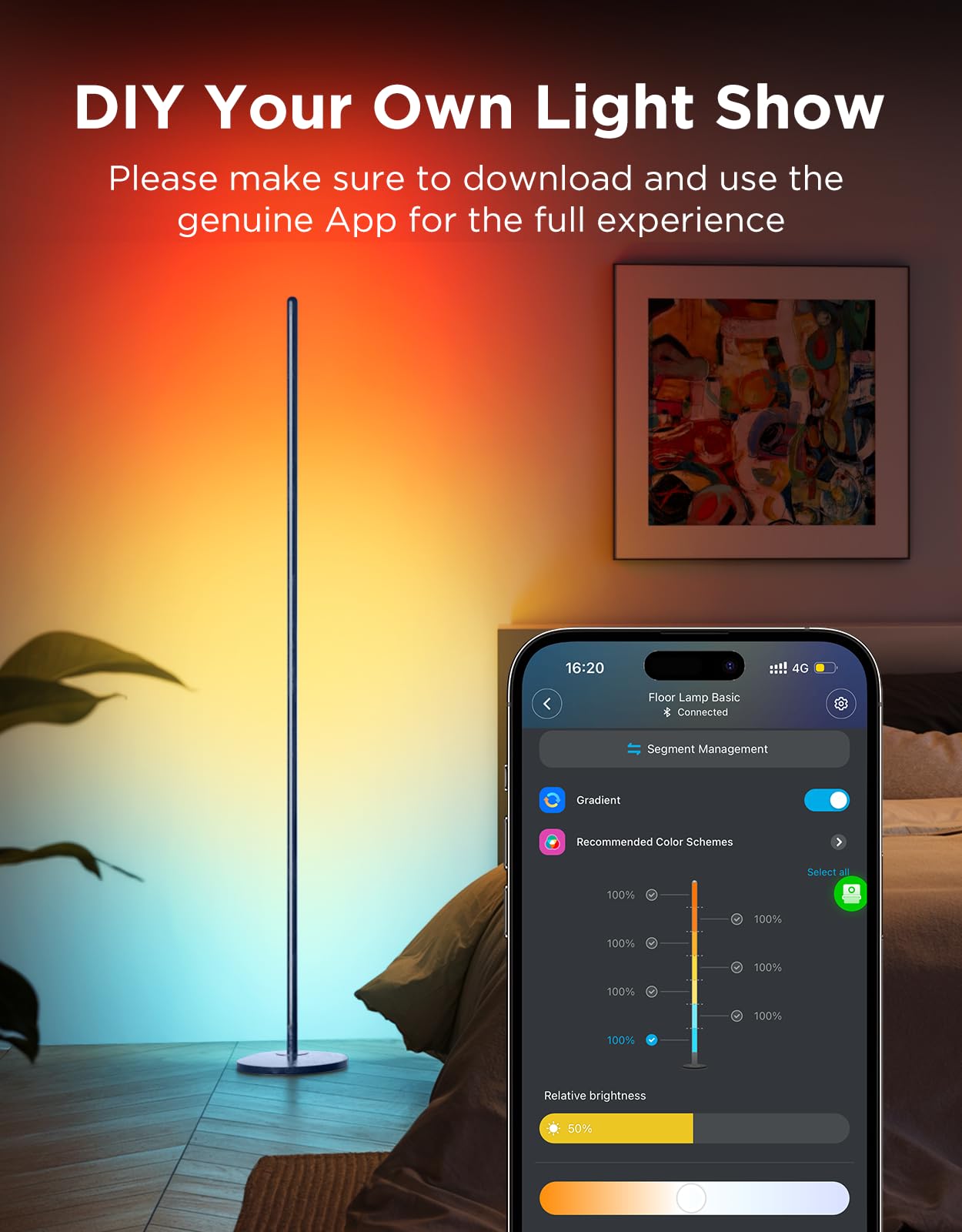 Govee RGBIC Floor Lamp Basic, 1000lm LED Corner Lamp Compatible with SmartThings, Alexa, and Matter, Modern Floor Lamp with Music Sync and 16 Million DIY Colors, Standing Lamp for Bedroom Living Room: Blue