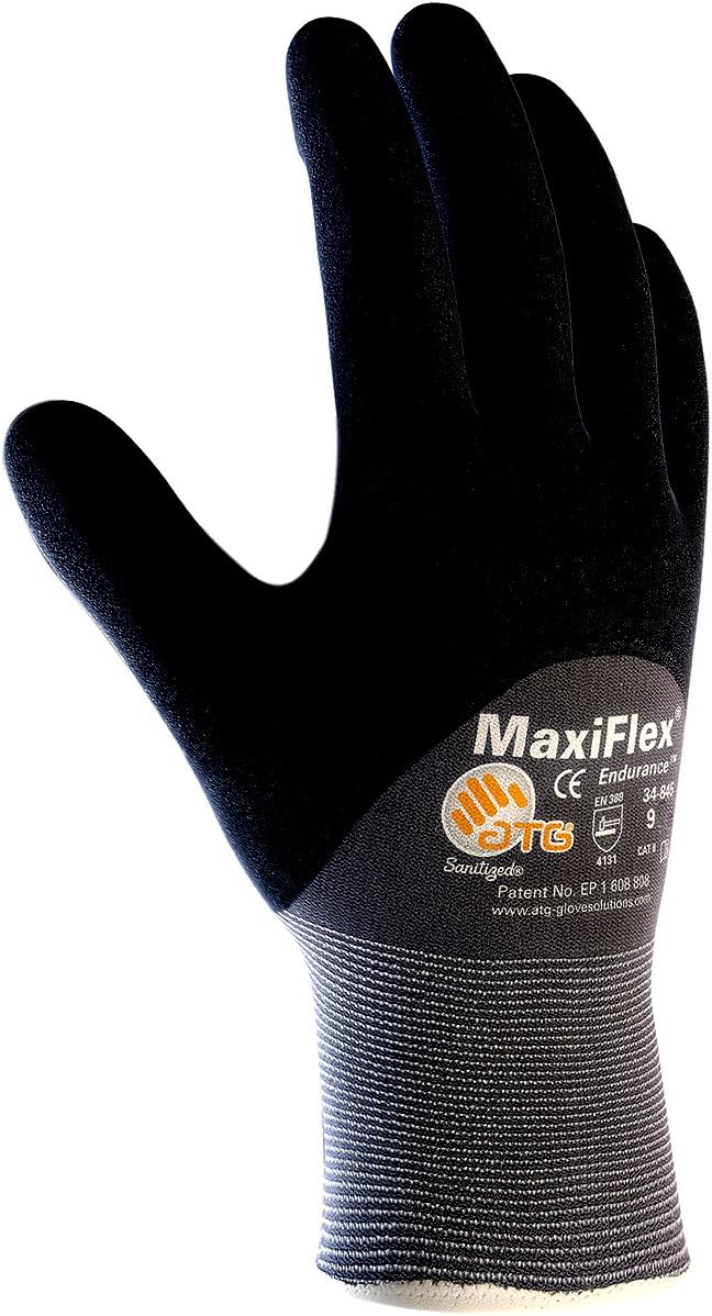 ATG 34-845/S MaxiFlex Endurance by ATG Black Nitrile Palm, Finger And Knuckles Coated Work Gloves With Nylon And Lycra Liner And Continuous Knit Wrist