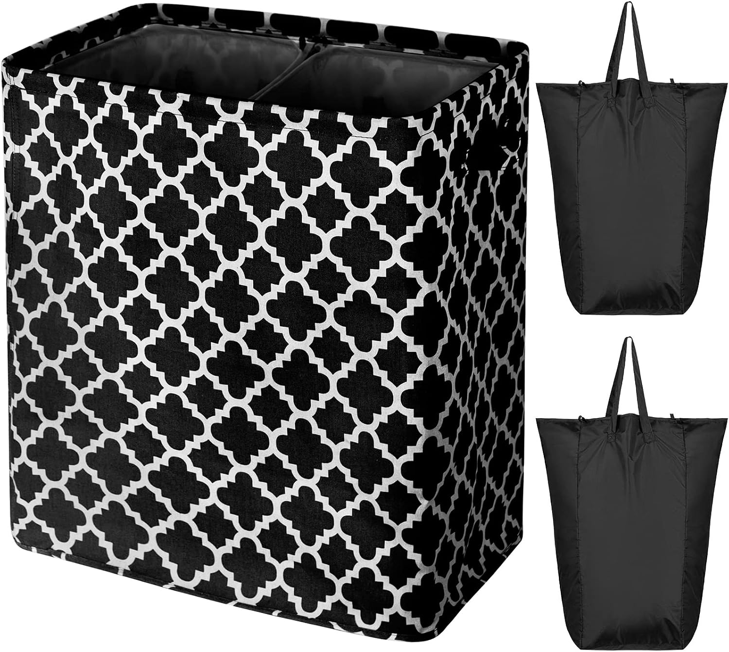 WOWLIVE Freestanding Laundry Hamper Large Laundry Basket with Handles Collapsible Dirty Clothes Storage Basket Waterproof Durable Clothes Hamper Easy to Carry (115L/Double, Black)